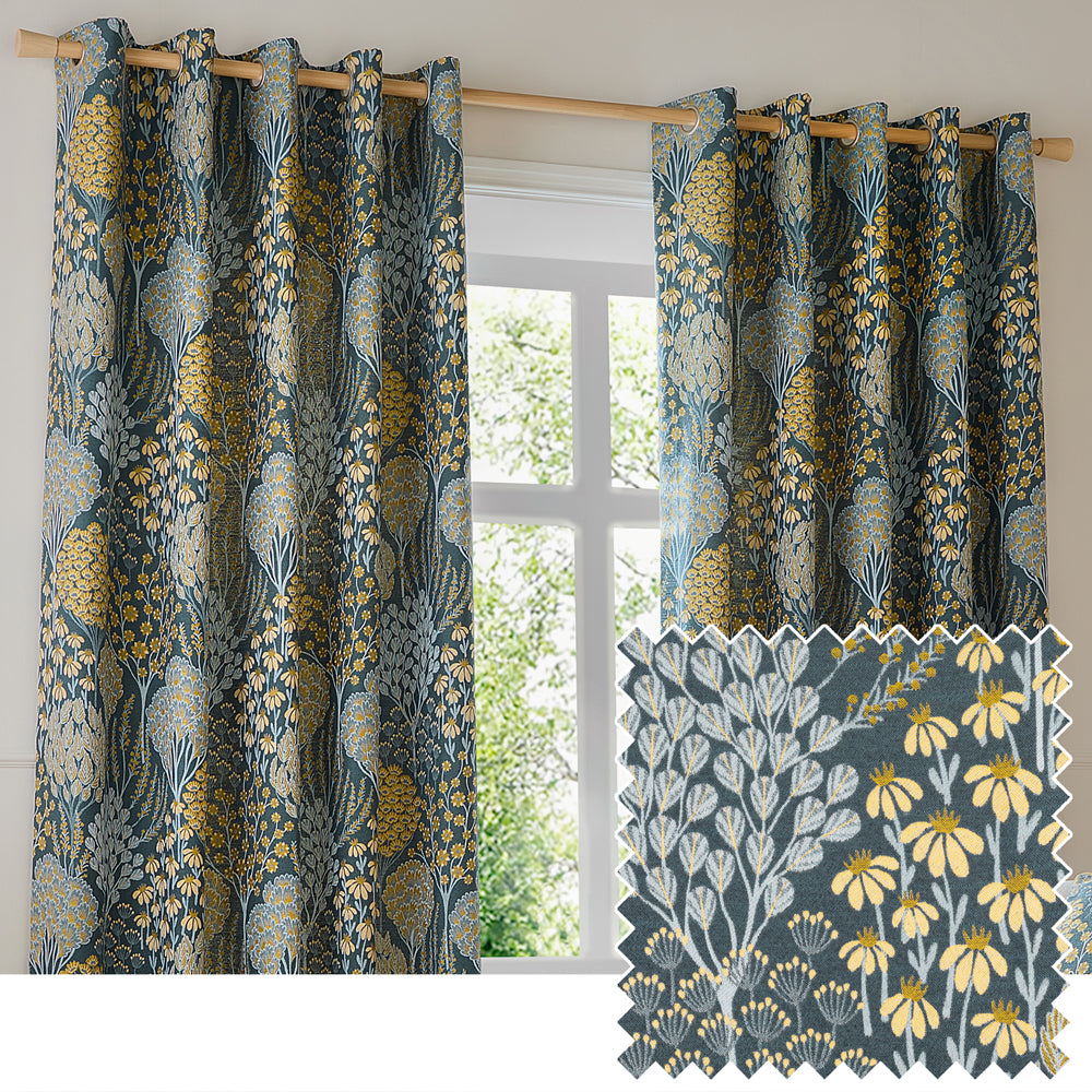 Ophelia Jacquard Floral Room Darkening Eyelet Curtains