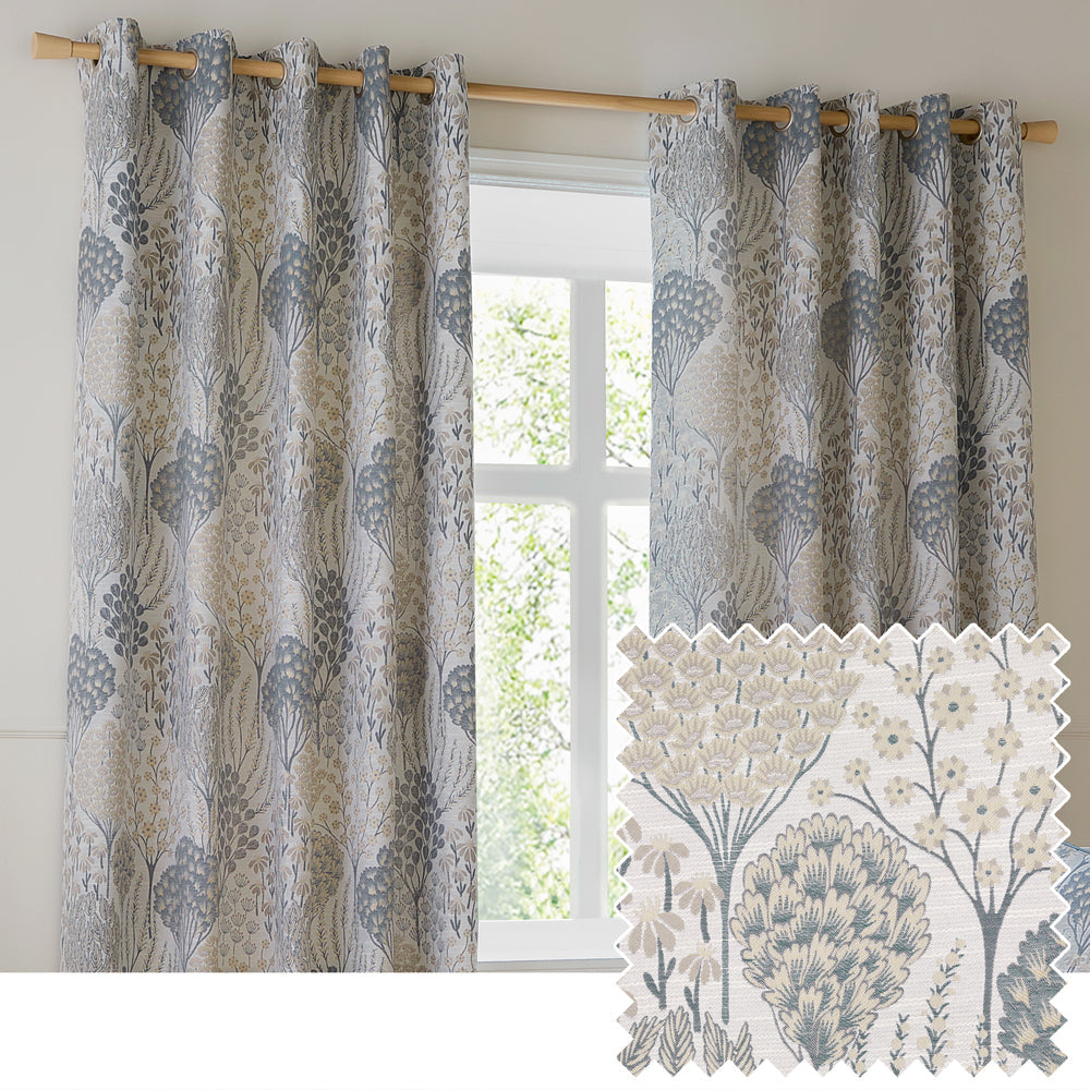 Ophelia Jacquard Floral Room Darkening Eyelet Curtains