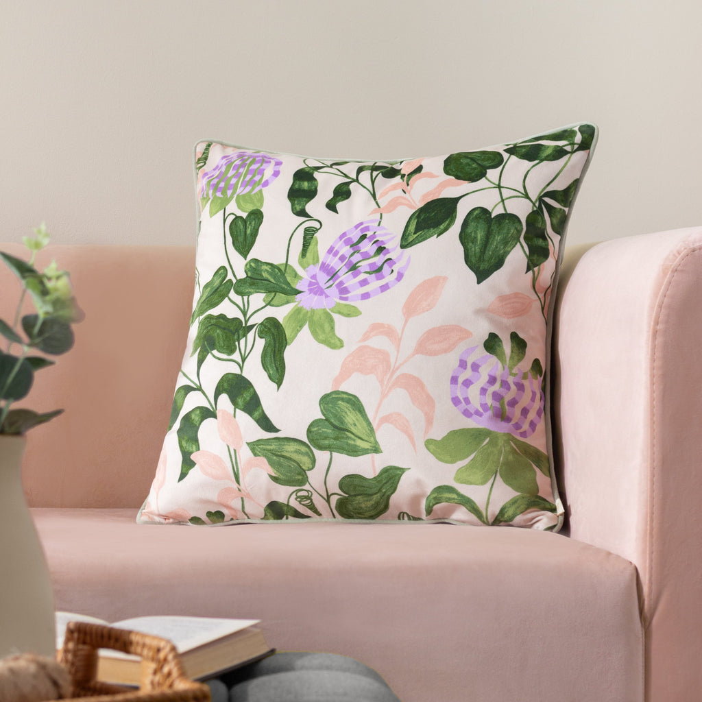 Passiflora Piped Velvet Cushion