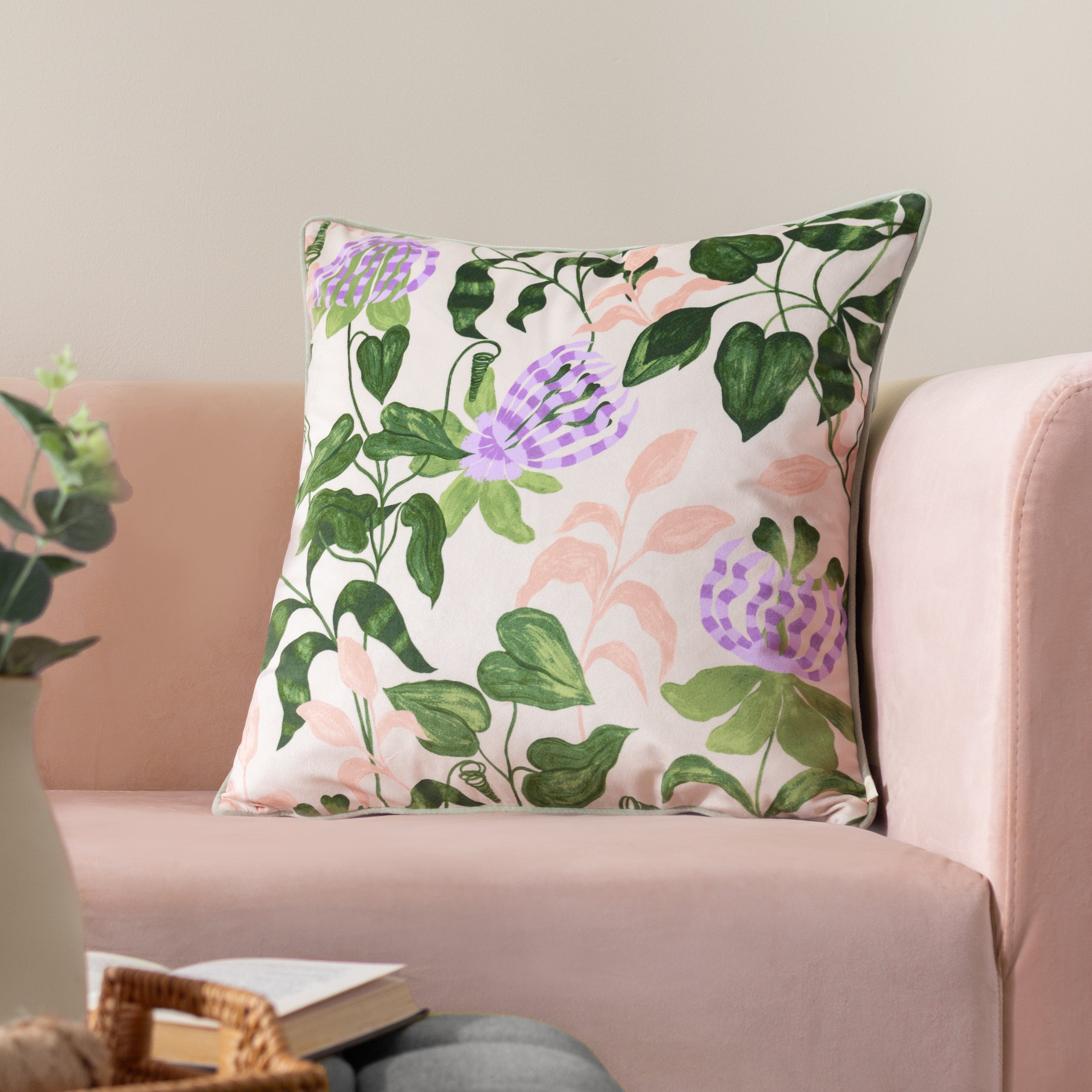 Passiflora Piped Velvet Cushion