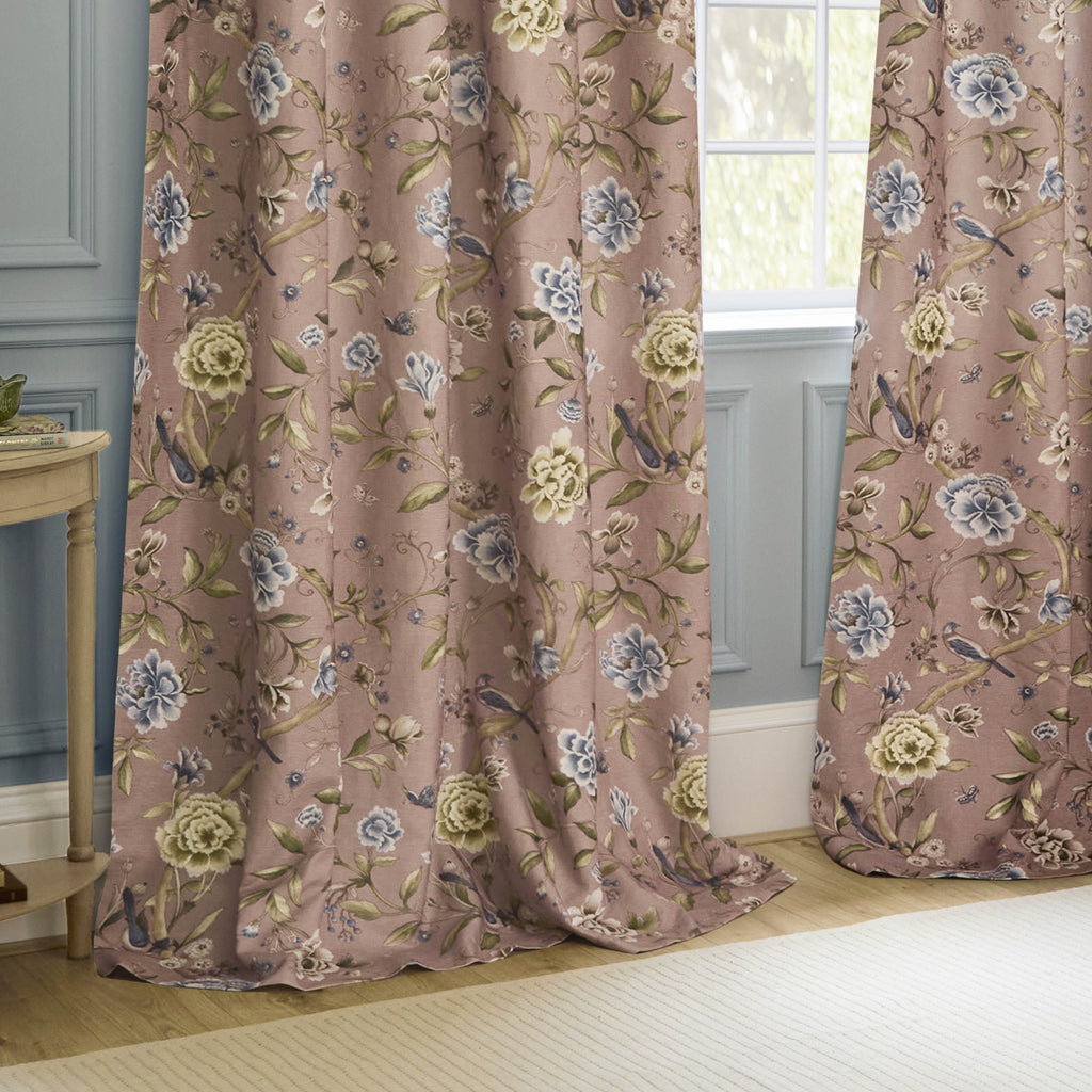 Porcelain Garden Printed Chenille Pencil Pleat Curtains
