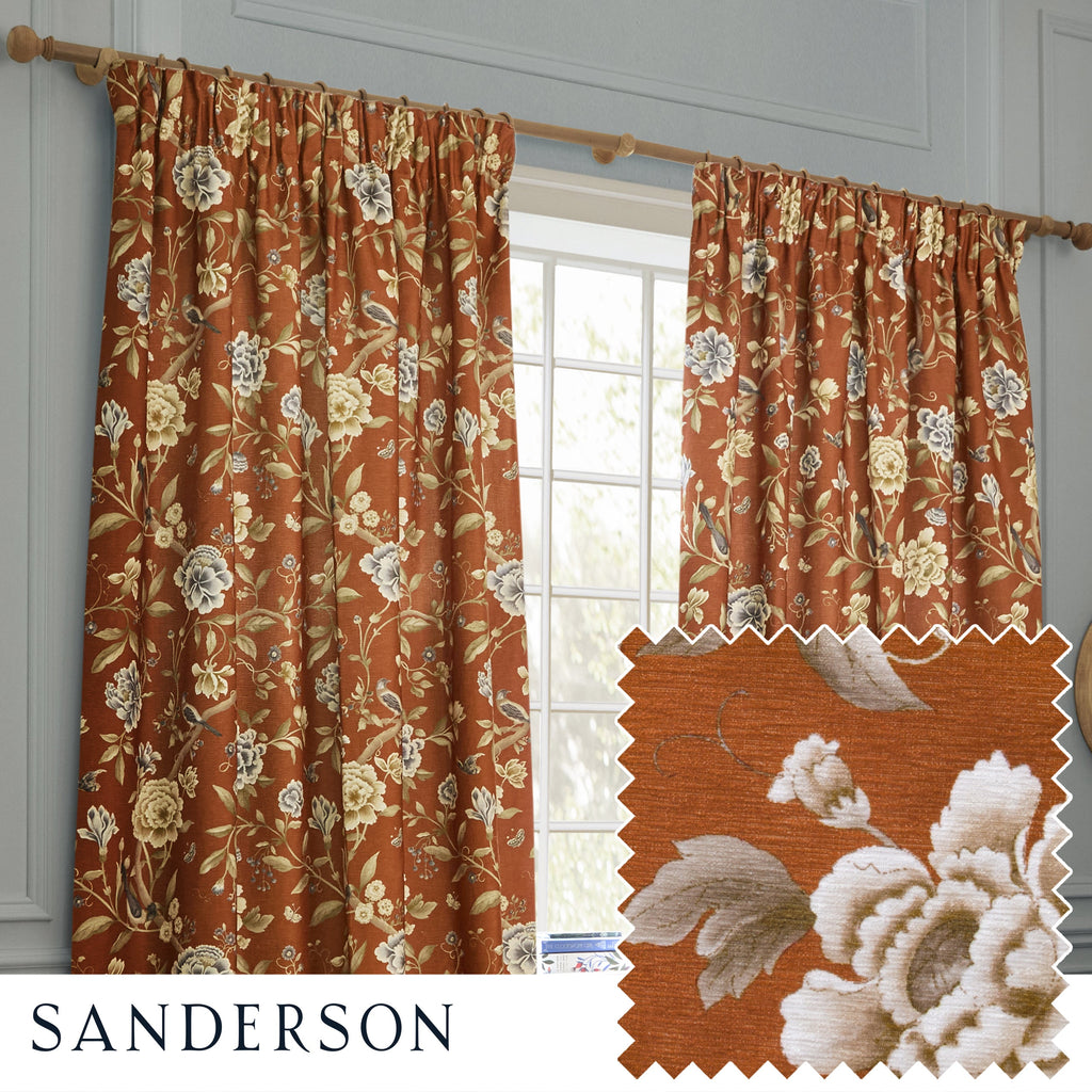 Porcelain Garden Printed Chenille Pencil Pleat Curtains