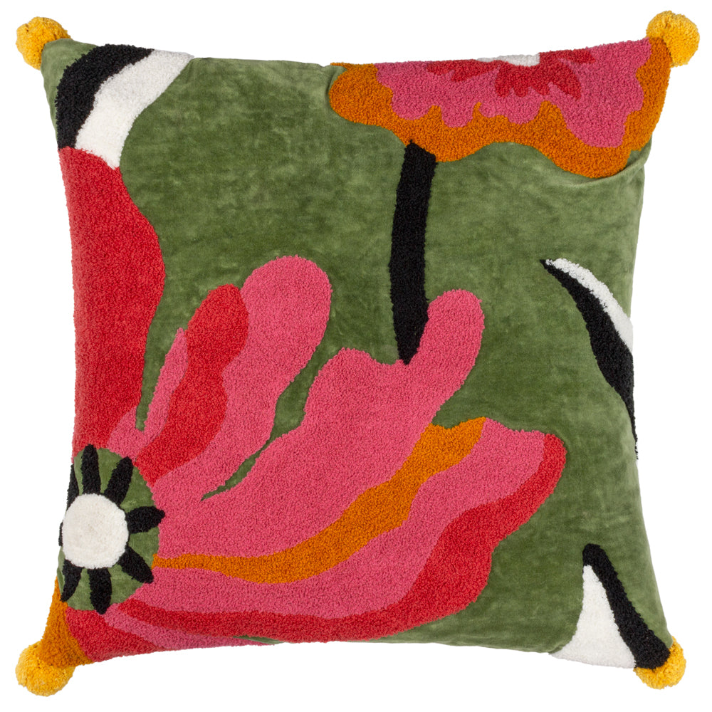 Poppy Cushion Khaki/Pink