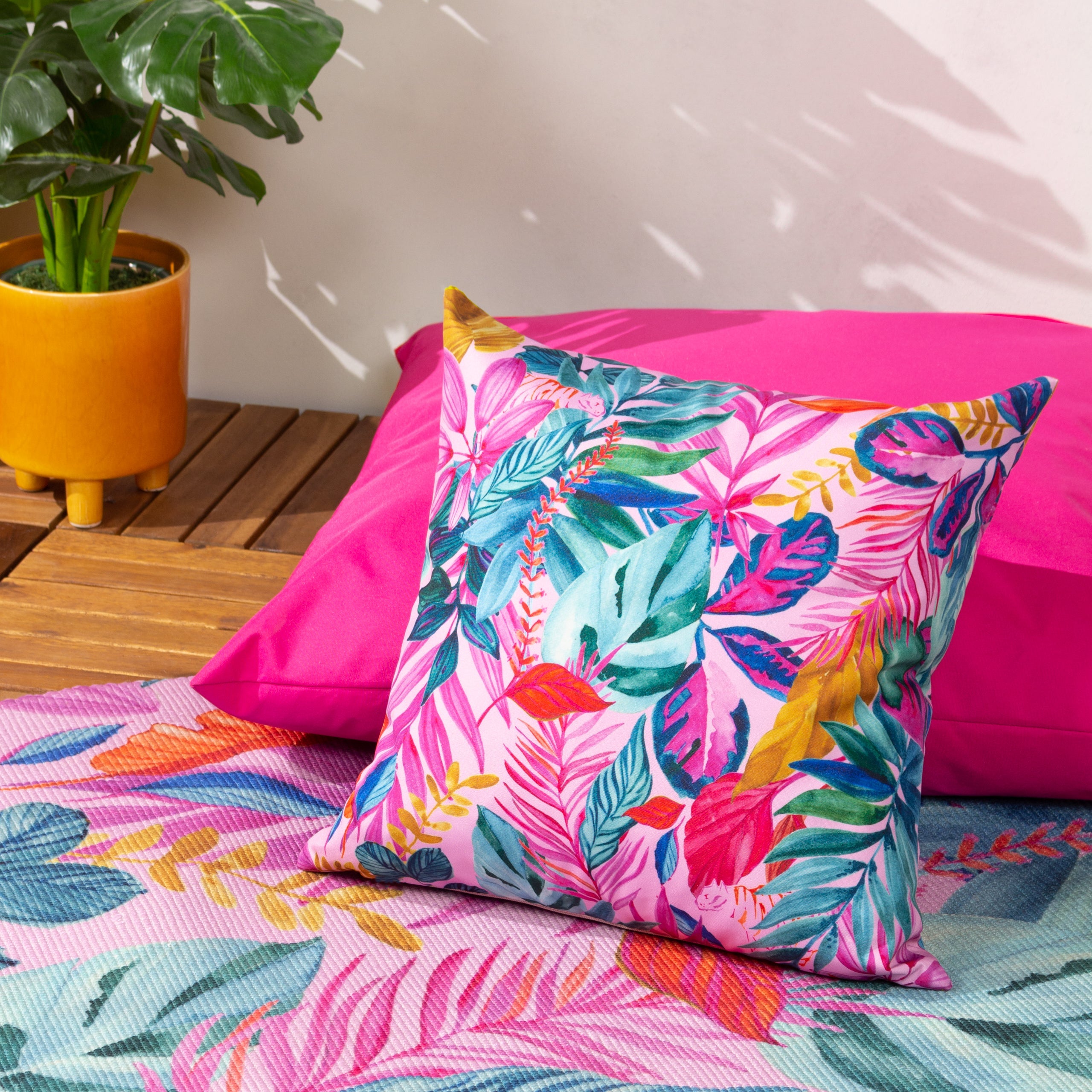 Psychedelic Jungle Outdoor Cushion Hot Pink