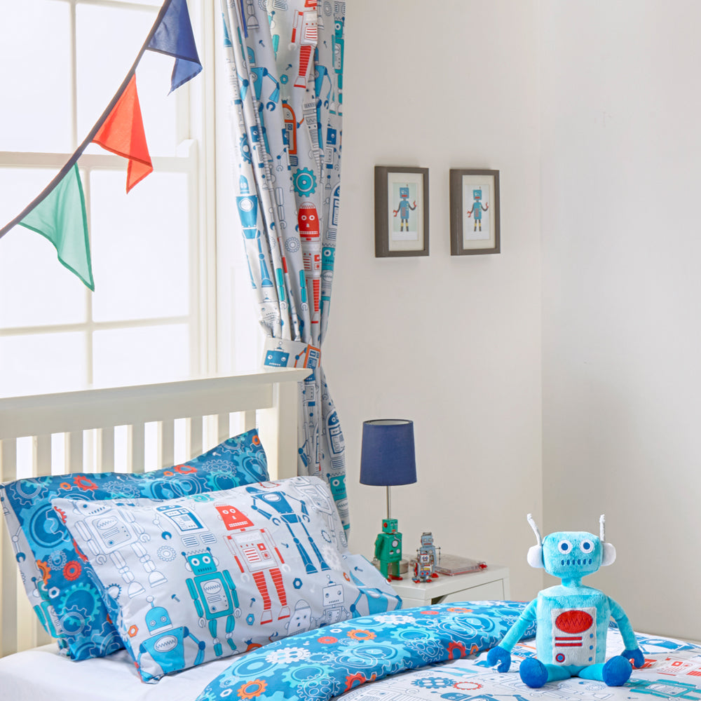 Robot Kids Pencil Pleat Curtains