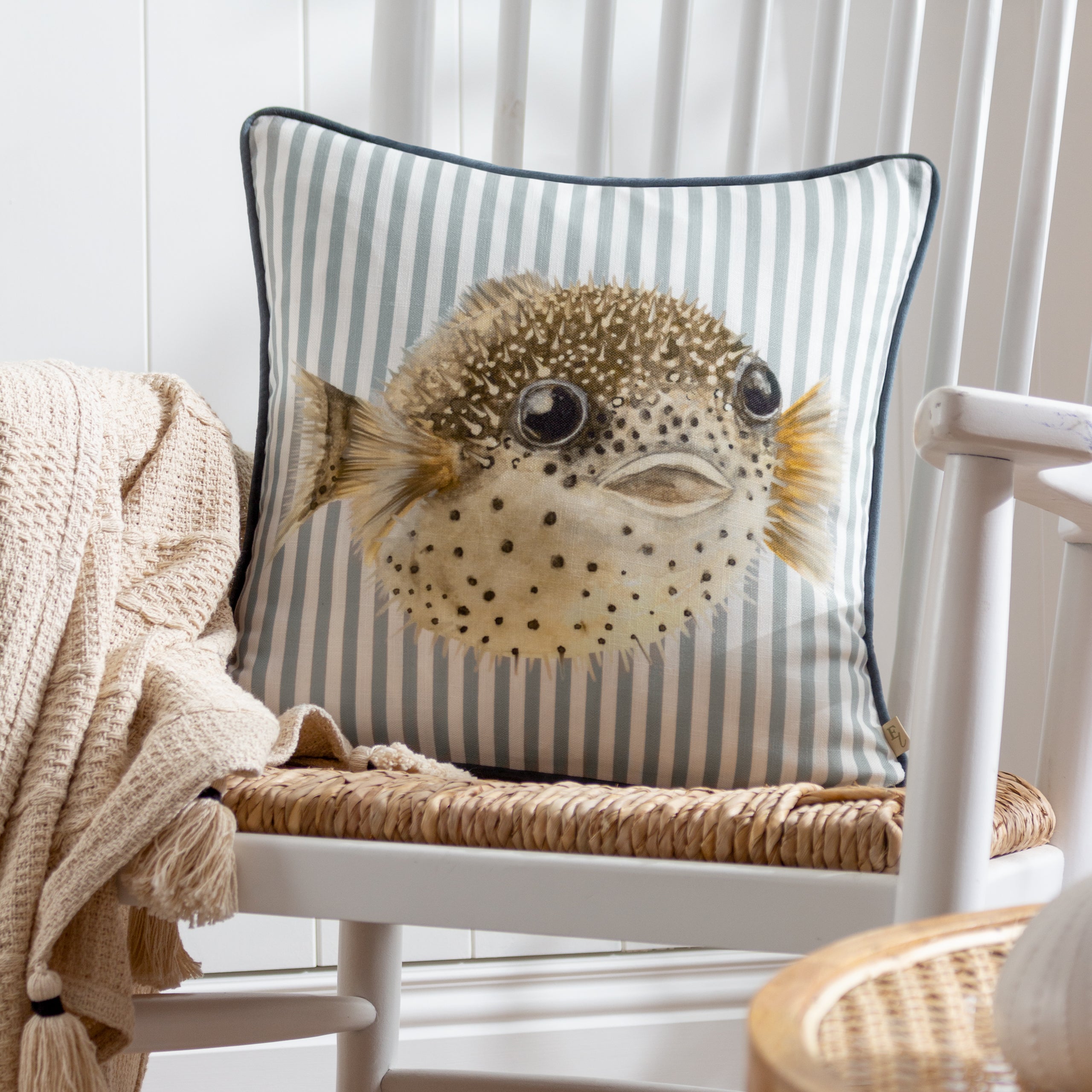 Salcombe Pufferfish Piped Cushion