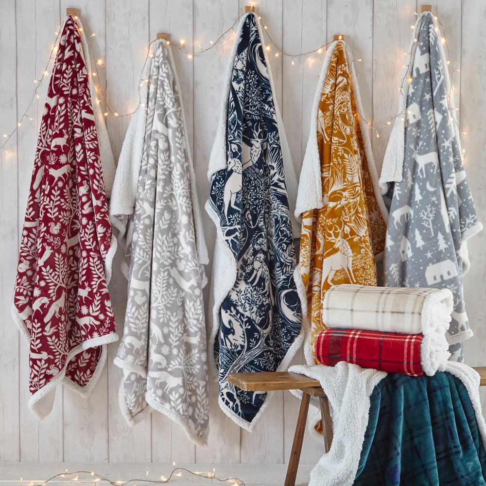 Skandi Woodland Sherpa Fleece Throw