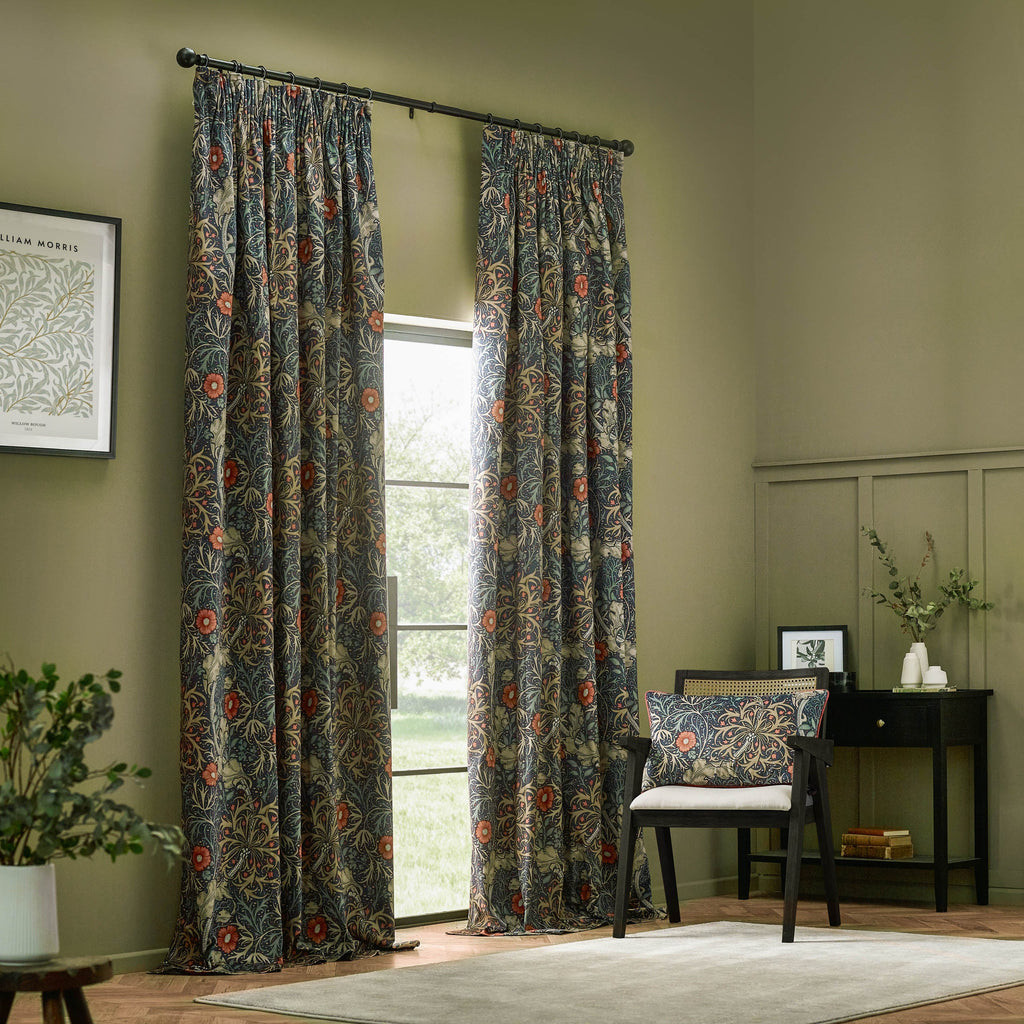 Seaweed Printed Velvet Pencil Pleat Curtains