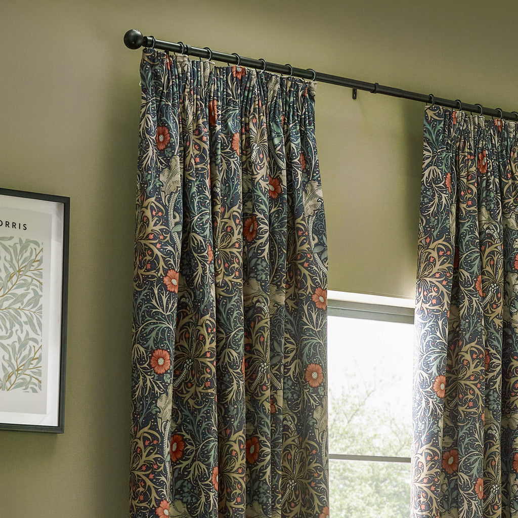 Seaweed Printed Velvet Pencil Pleat Curtains