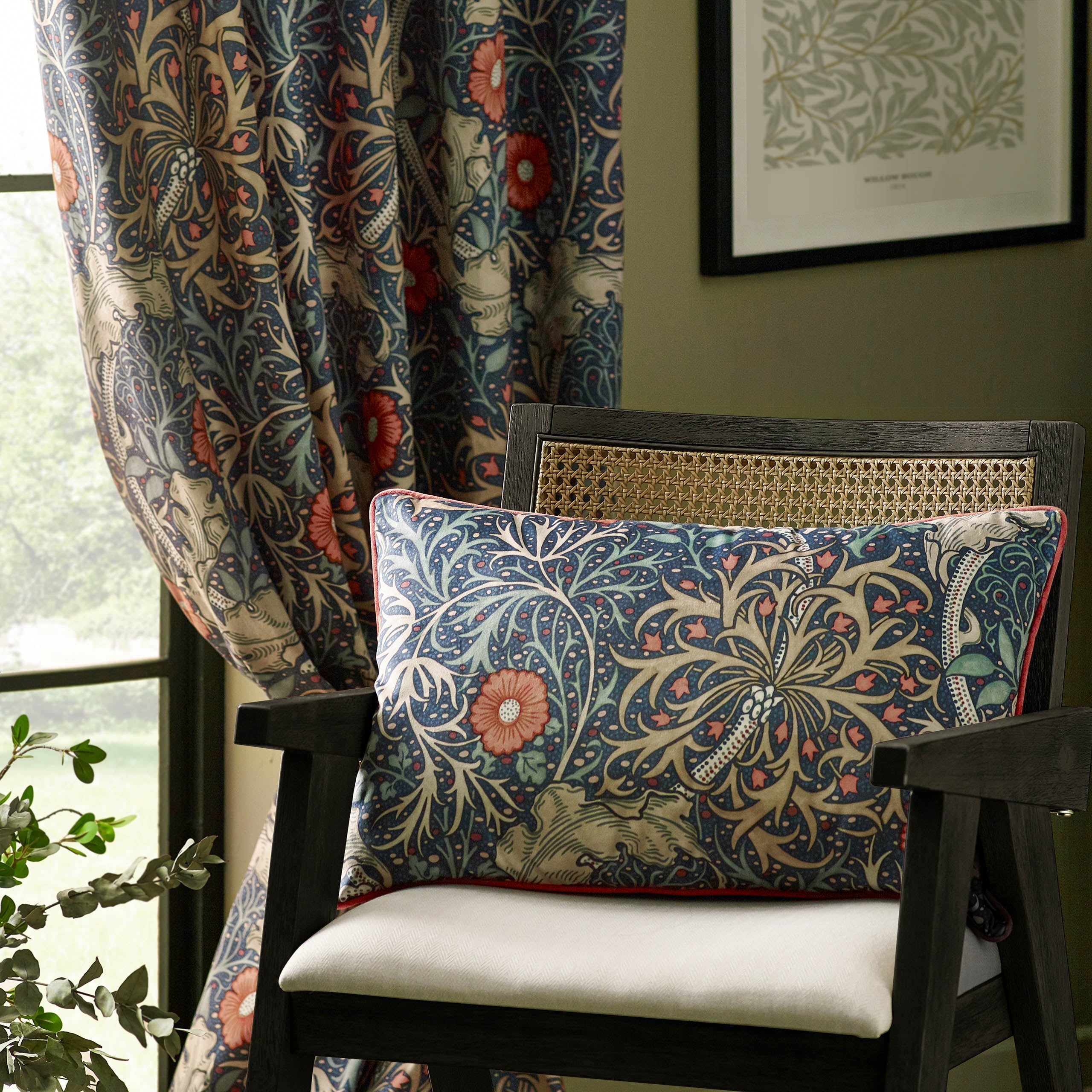Seaweed Printed Velvet Pencil Pleat Curtains