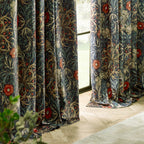 Seaweed Printed Velvet Pencil Pleat Curtains