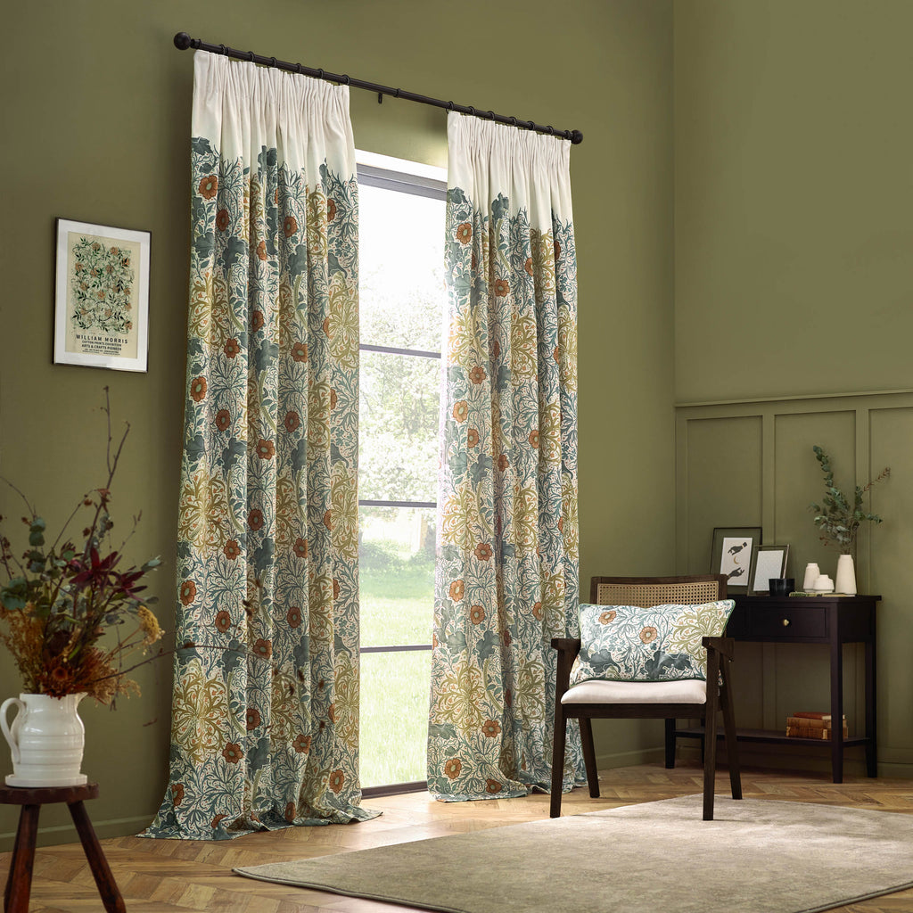 Seaweed Printed Velvet Pencil Pleat Curtains