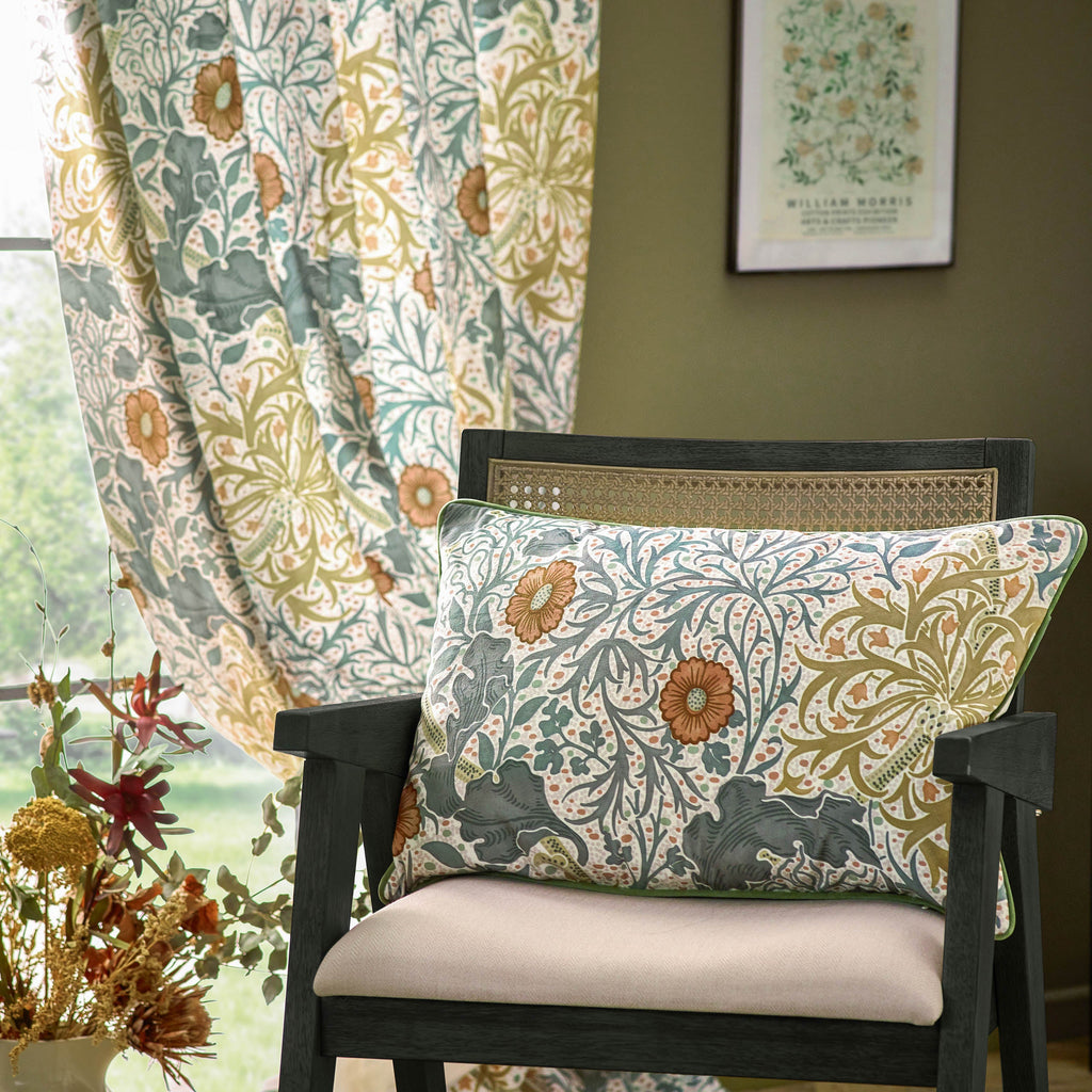 Seaweed Printed Velvet Pencil Pleat Curtains