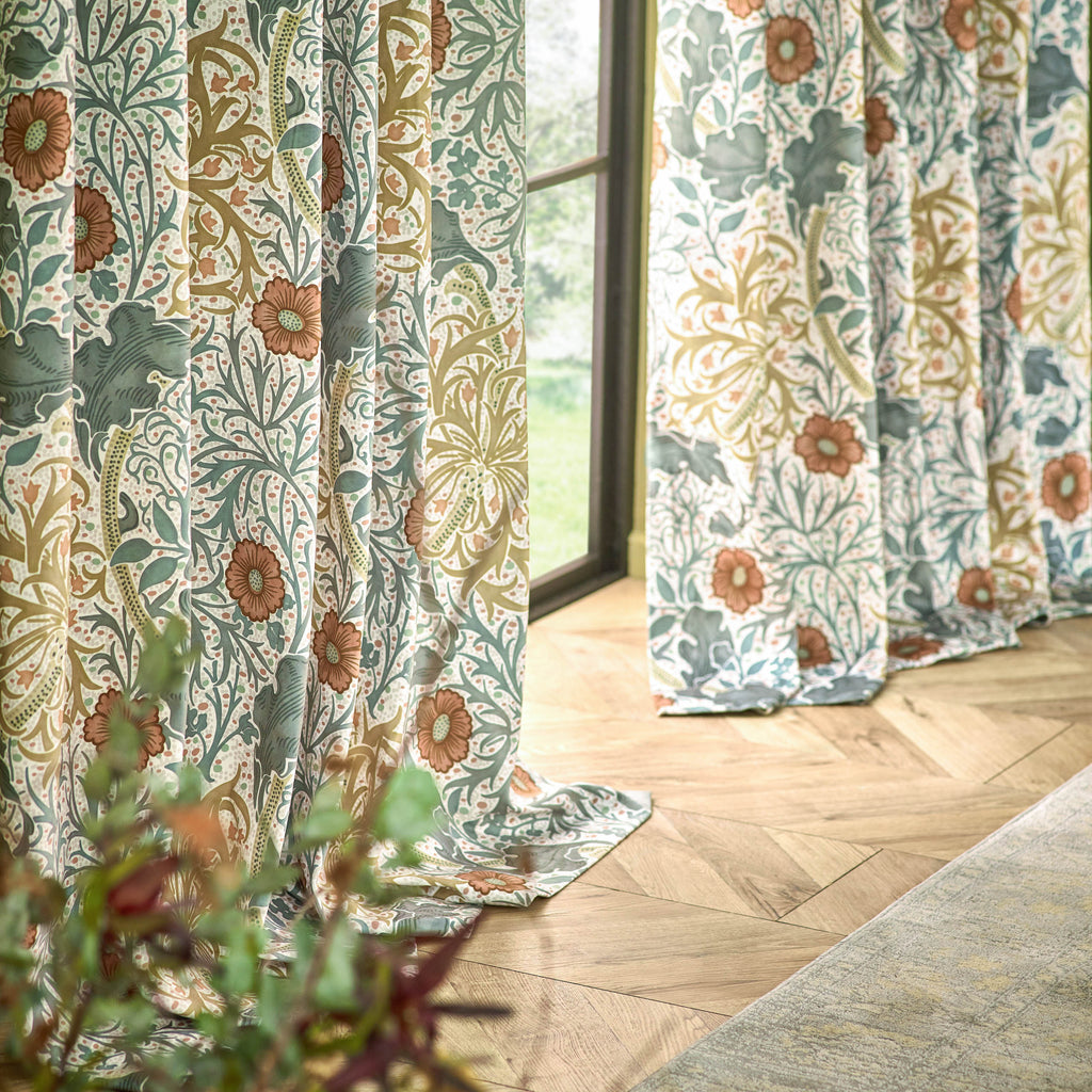 Seaweed Printed Velvet Pencil Pleat Curtains