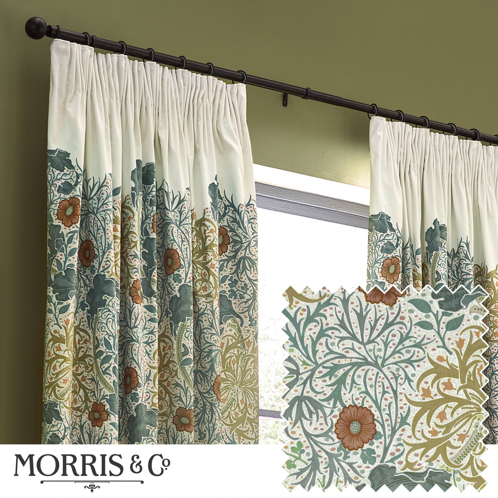 Seaweed Printed Velvet Pencil Pleat Curtains