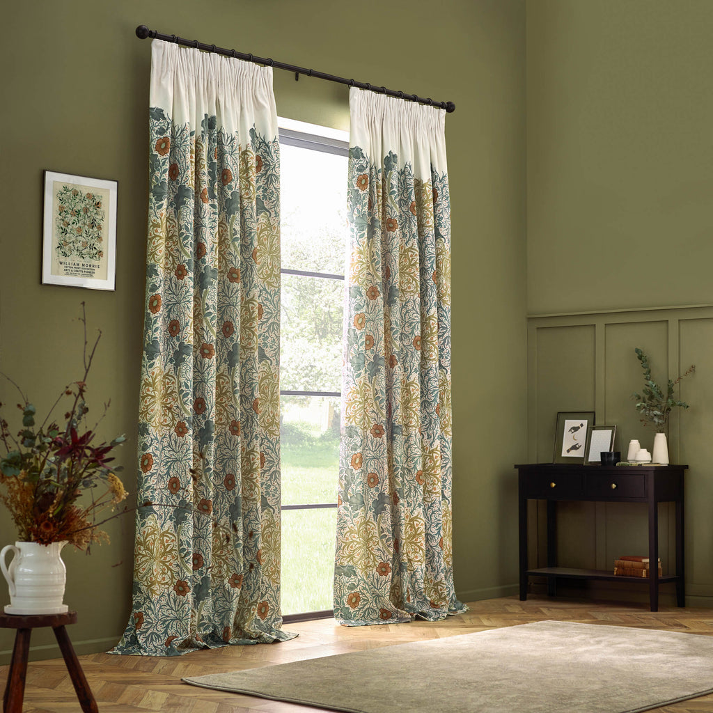 Seaweed Printed Velvet Pencil Pleat Curtains