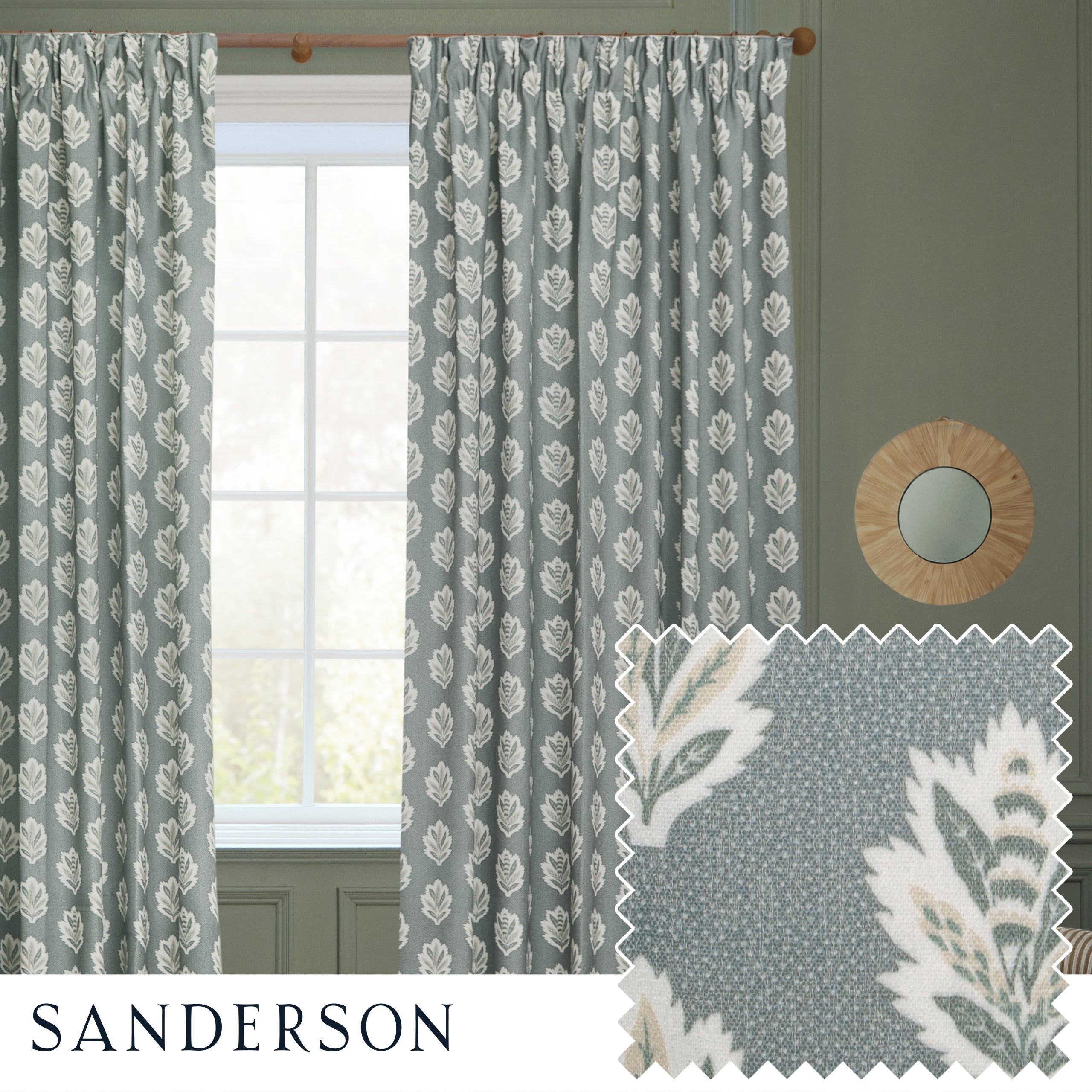 Sessile Leaf Motif Pencil Pleat Curtains