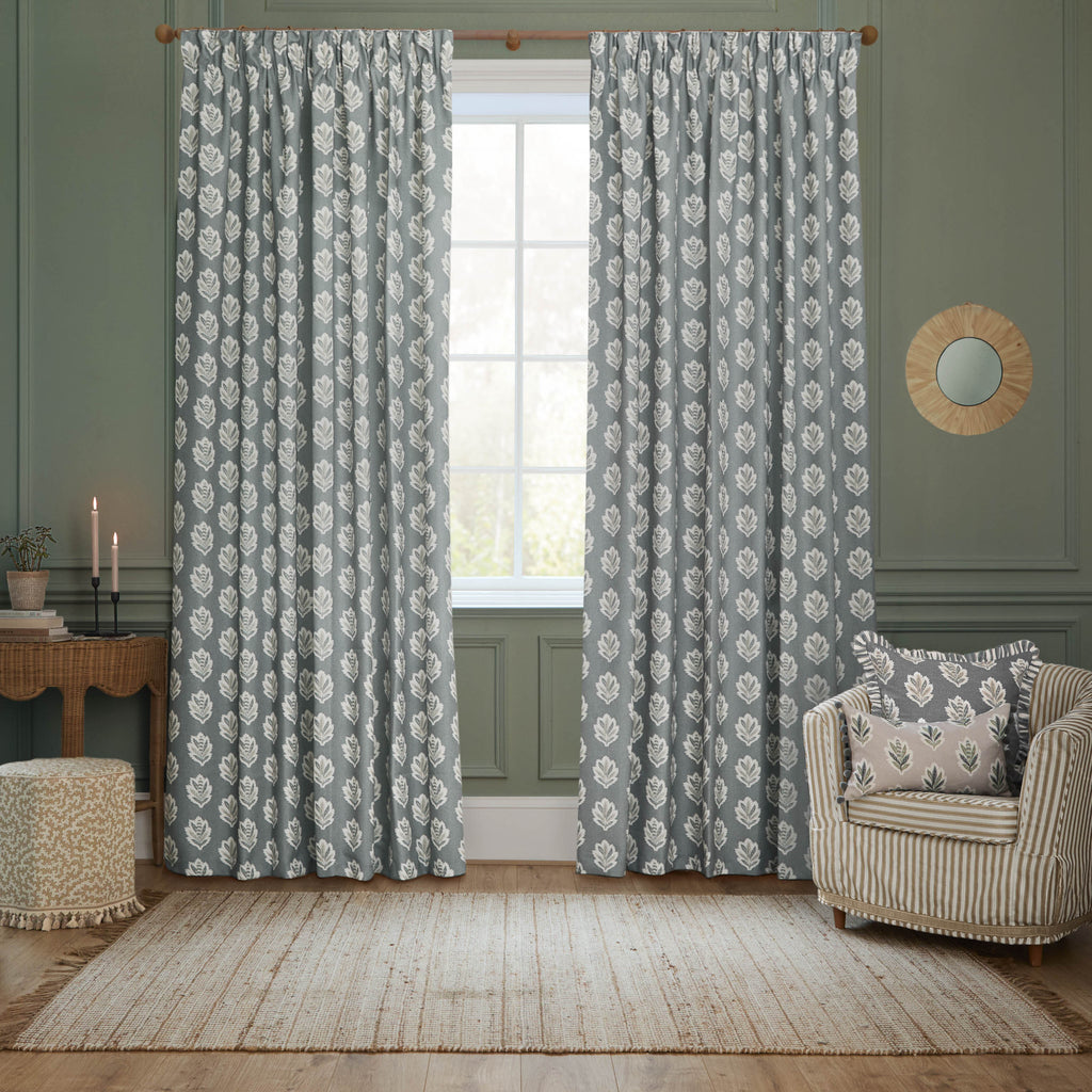 Sessile Leaf Motif Pencil Pleat Curtains