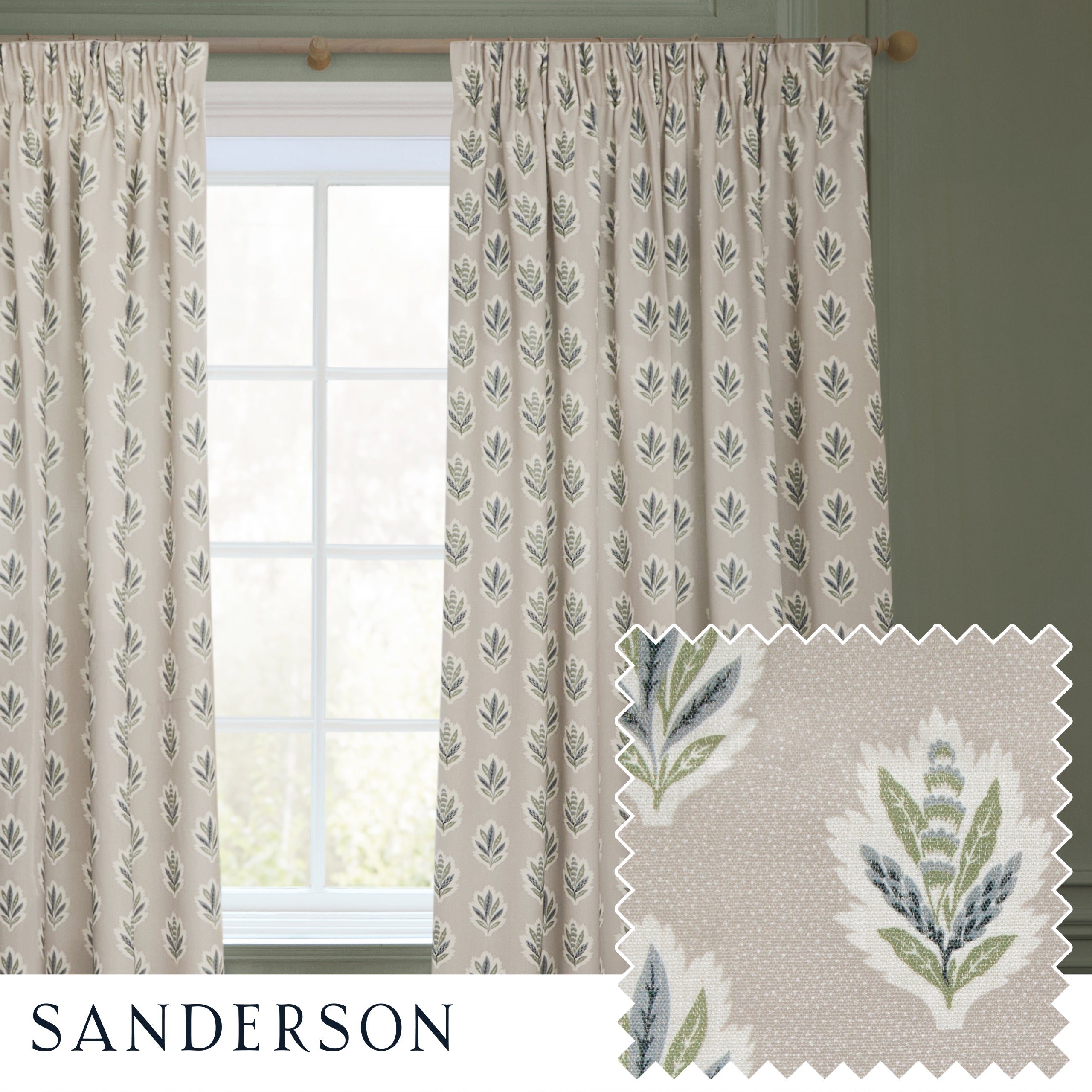 Sessile Leaf Motif Pencil Pleat Curtains
