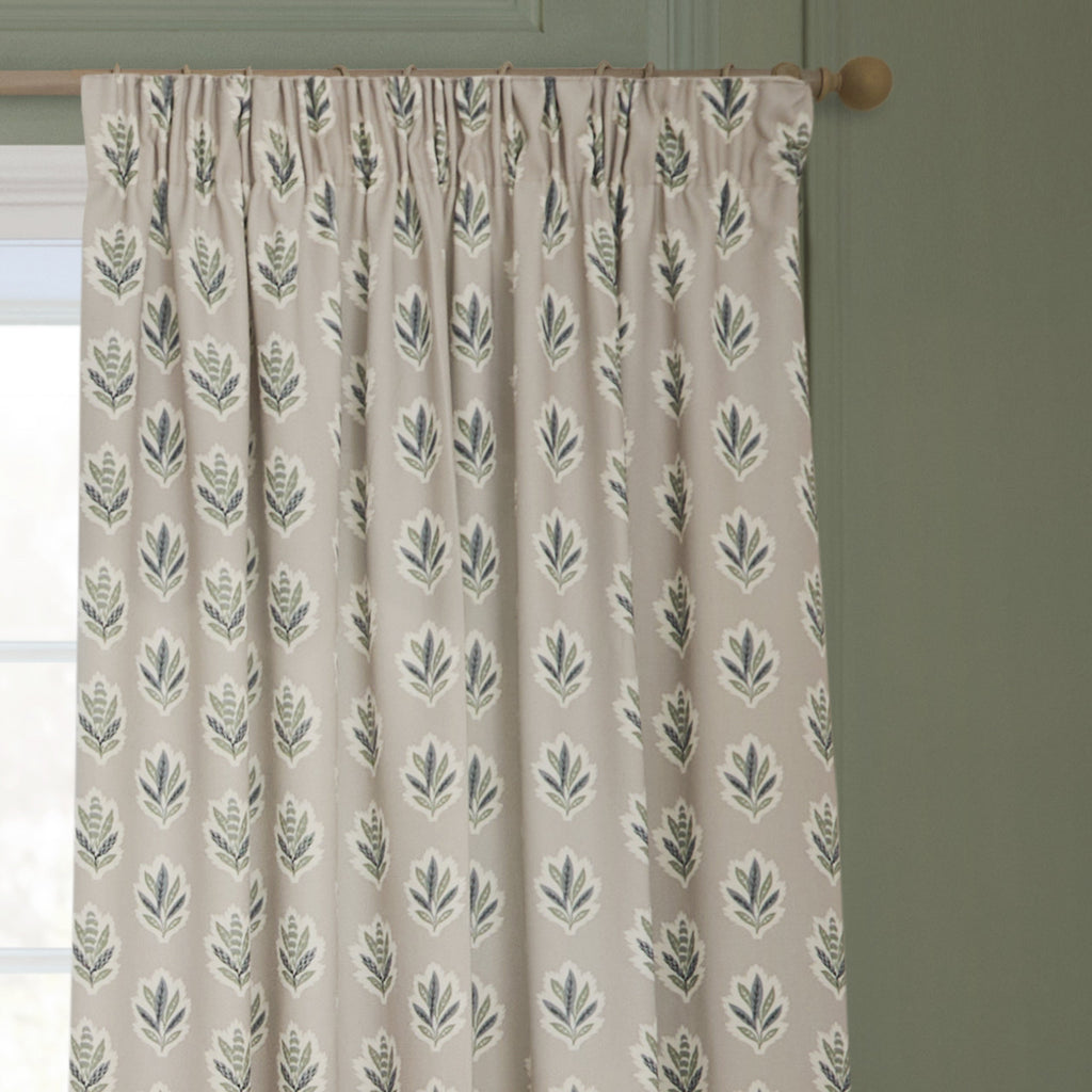 Sessile Leaf Motif Pencil Pleat Curtains