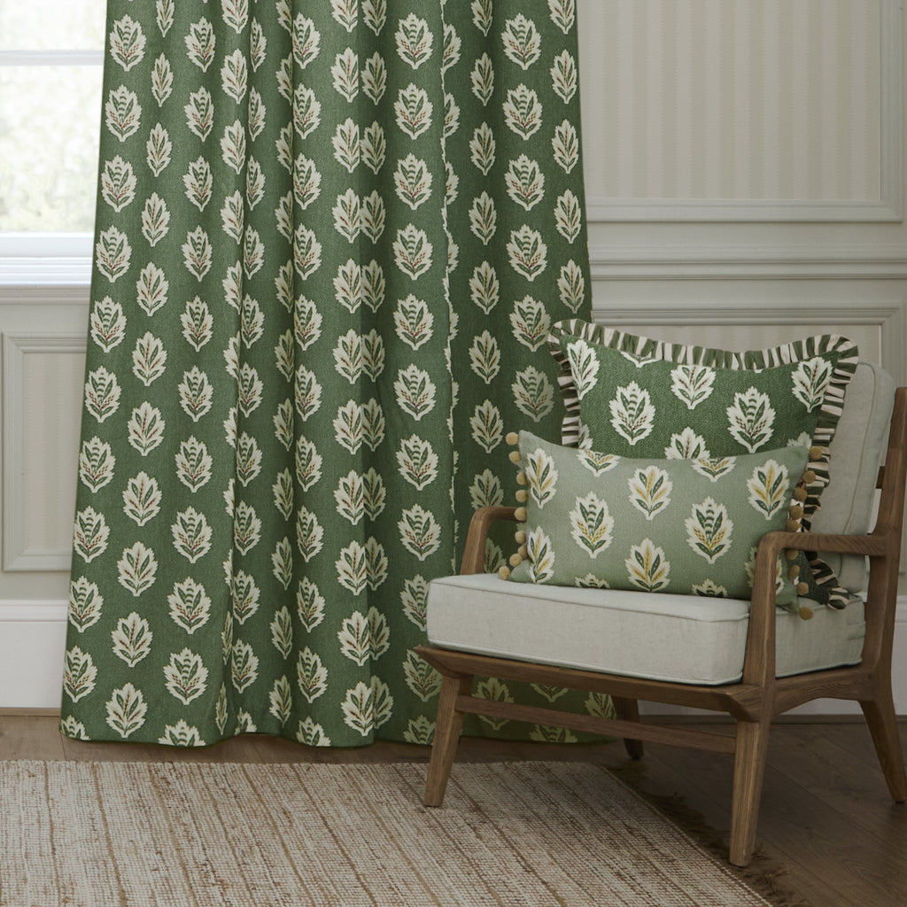 Sessile Leaf Motif Pencil Pleat Curtains