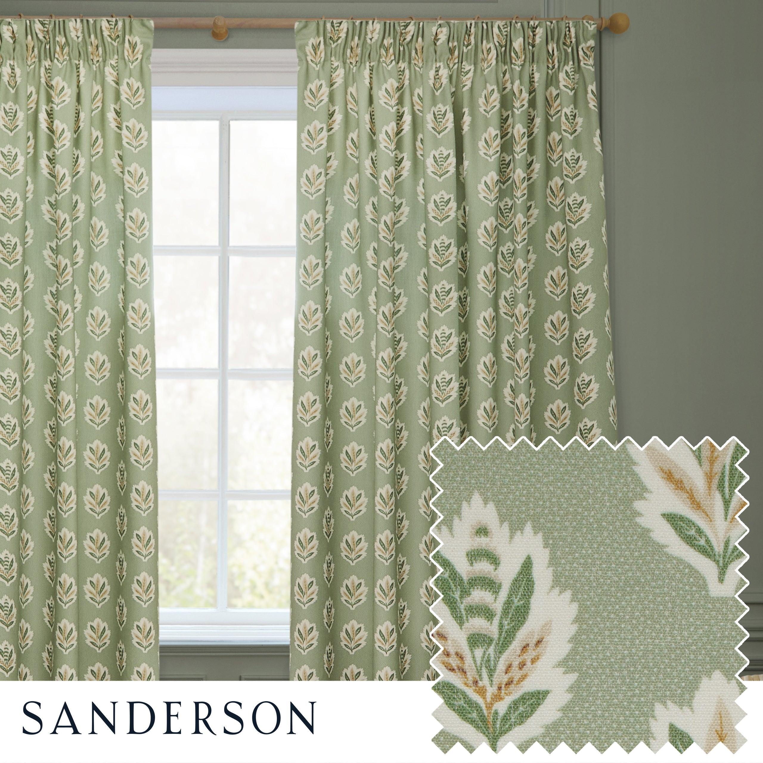 Sessile Leaf Motif Pencil Pleat Curtains