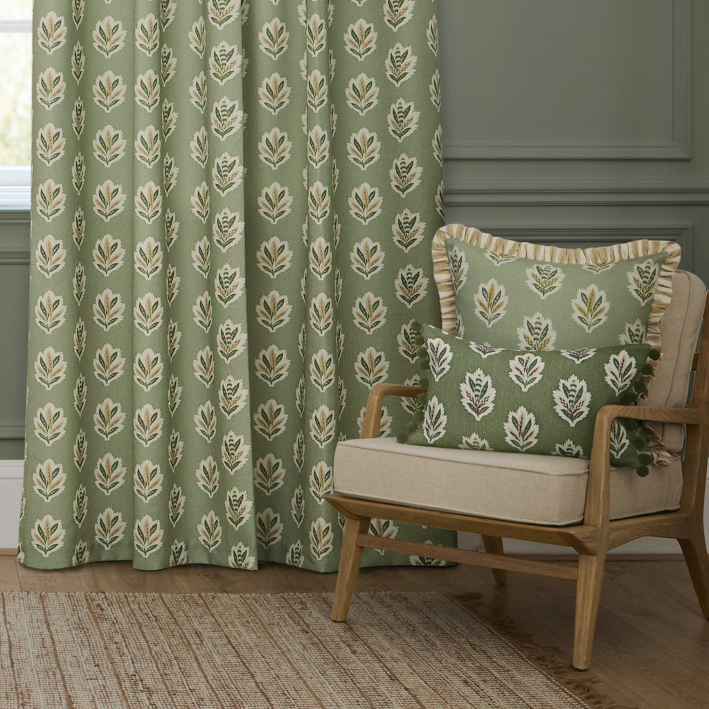 Sessile Leaf Motif Pencil Pleat Curtains