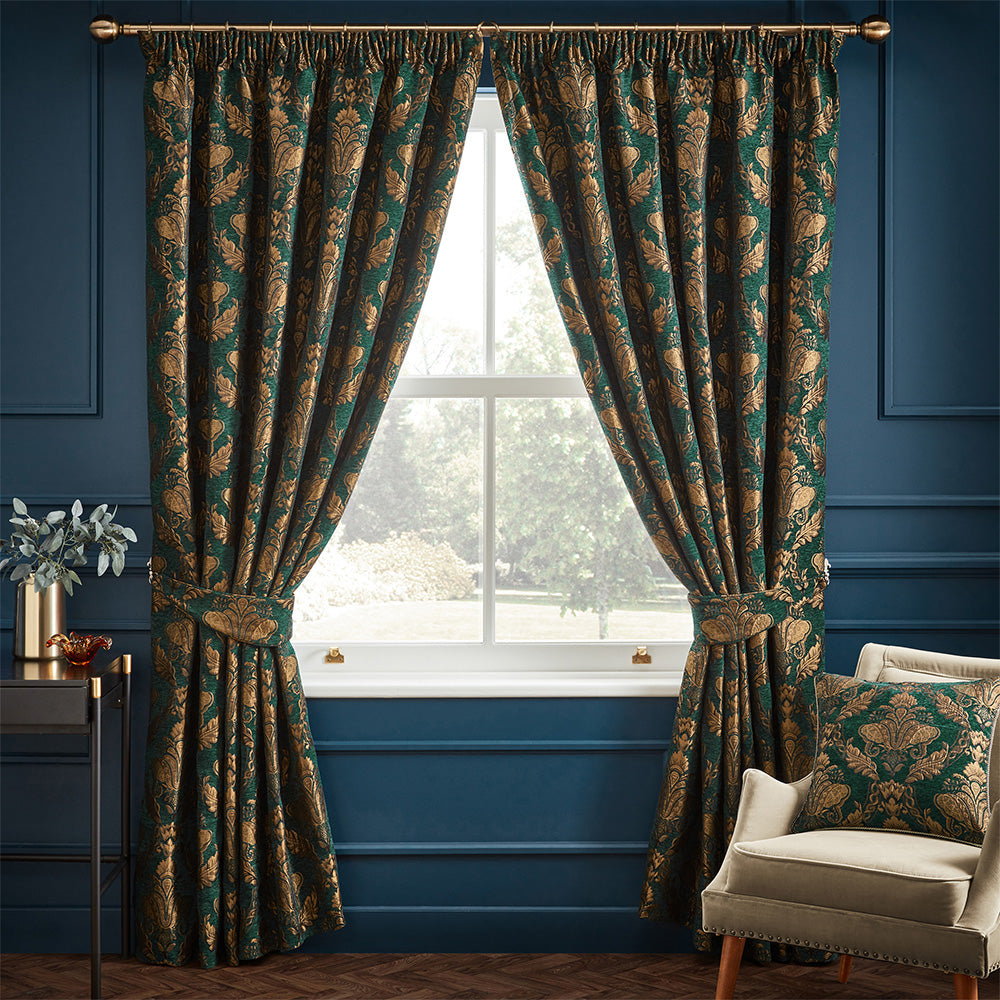 Shiraz Traditional Jacquard Pencil Pleat Curtains