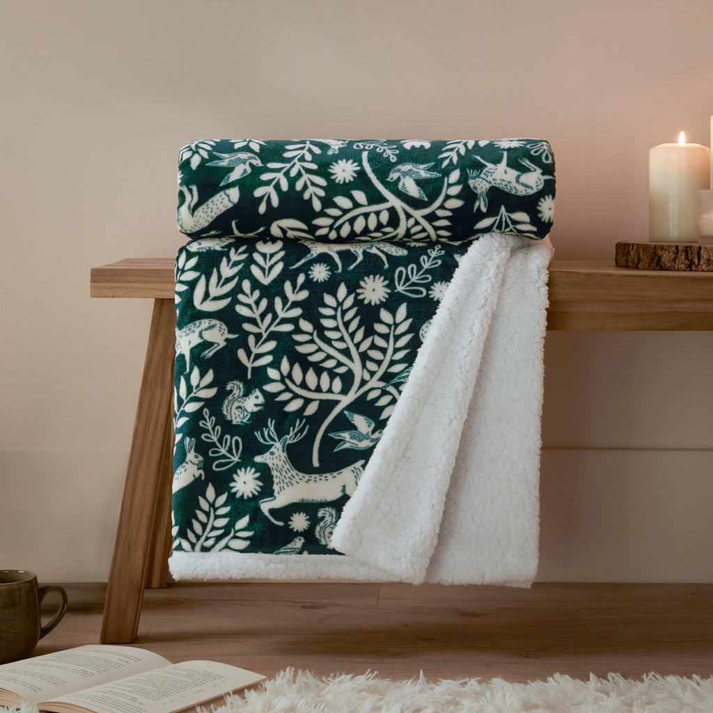 Skandi Woodland Sherpa Fleece Throw