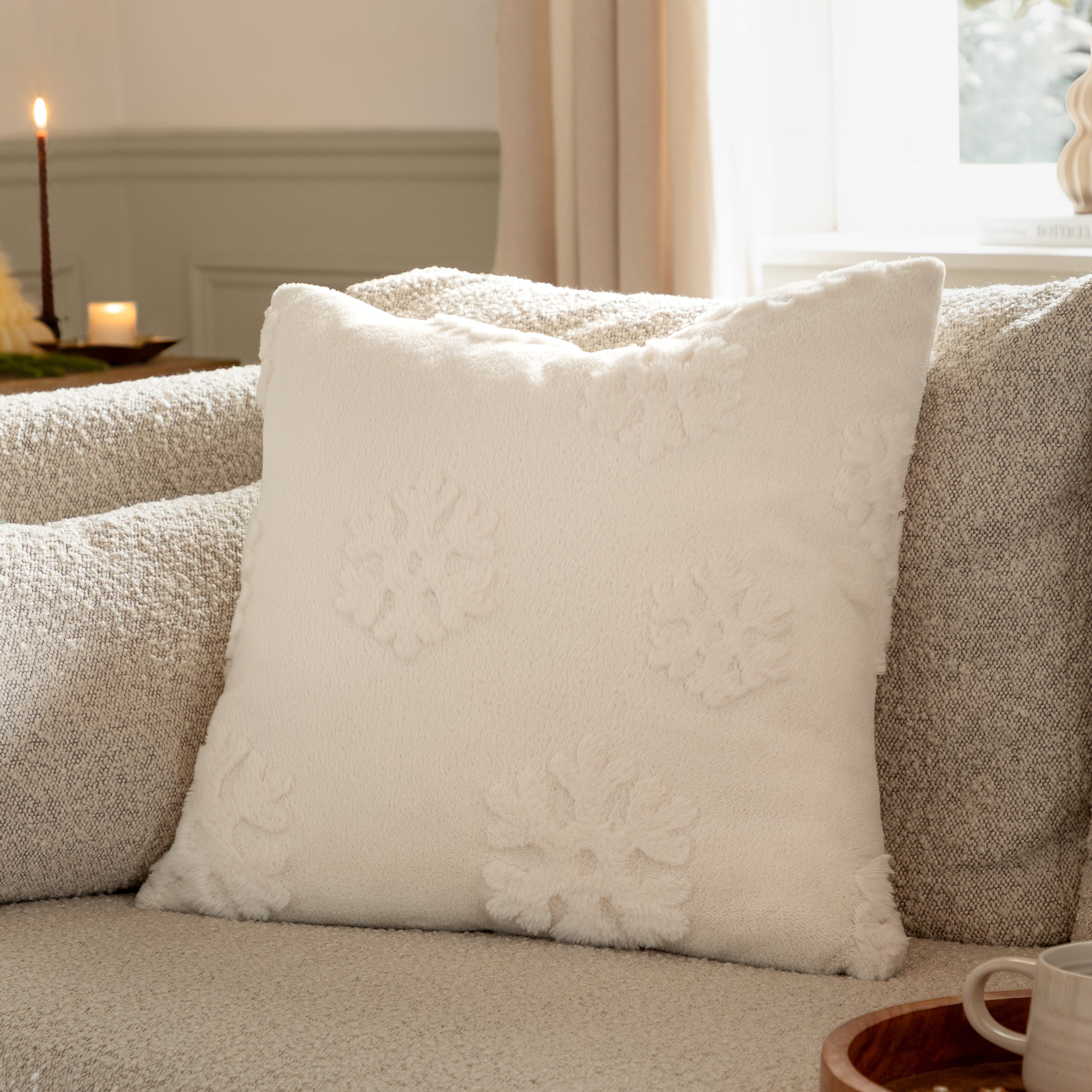 Snowflakes Faux Fur Cushion
