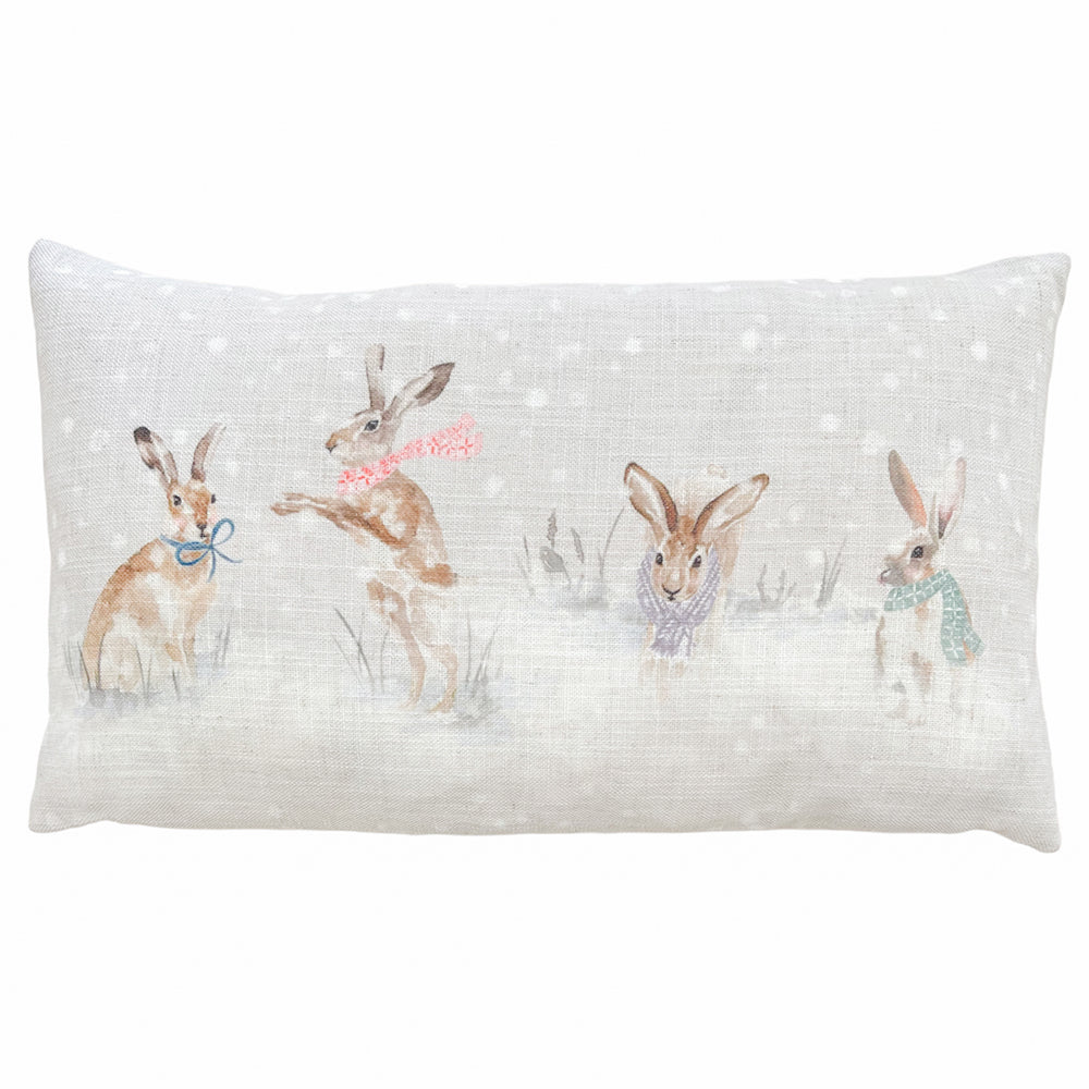 Snowy Hares Christmas Cushion