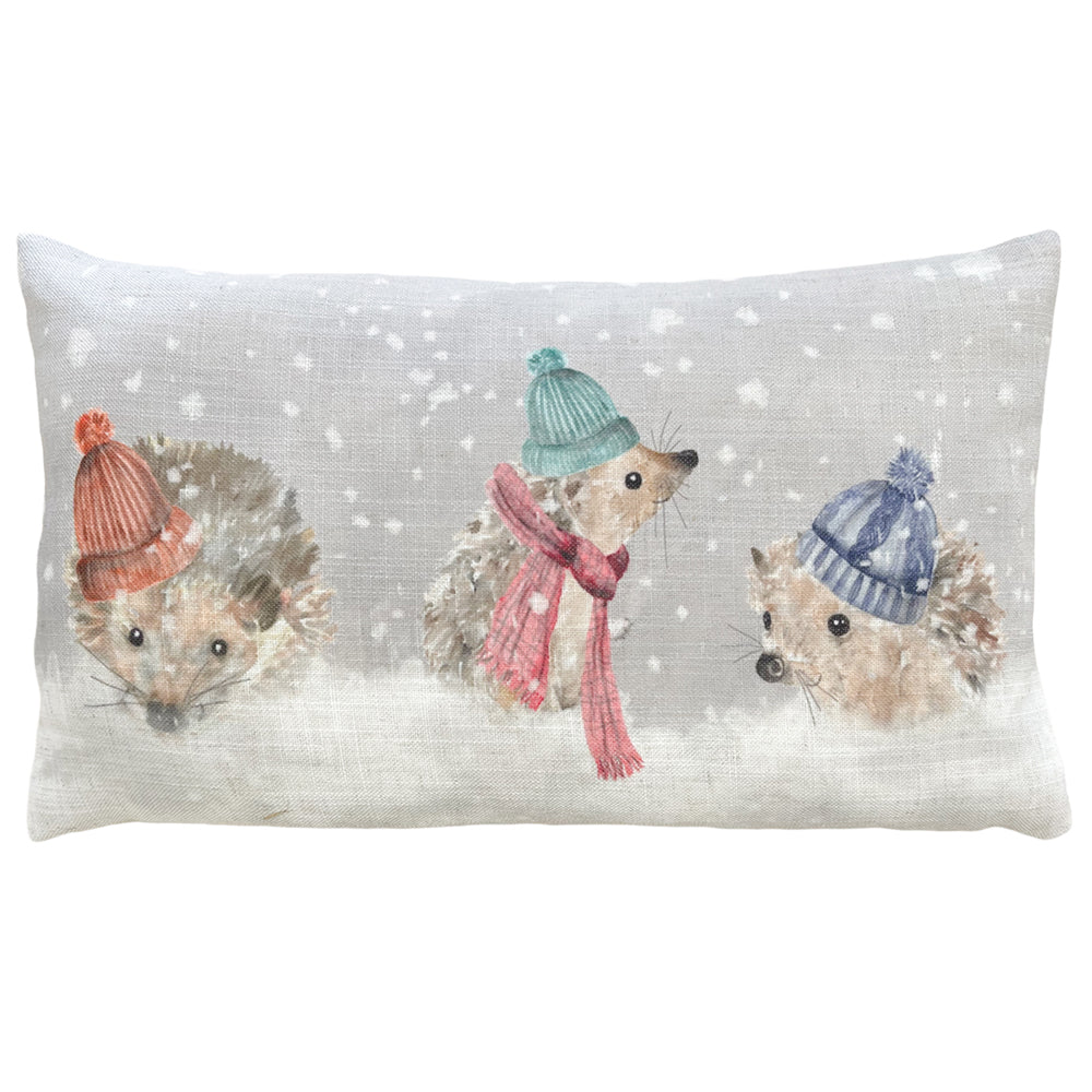 Snowy Hedgehogs Christmas Cushion