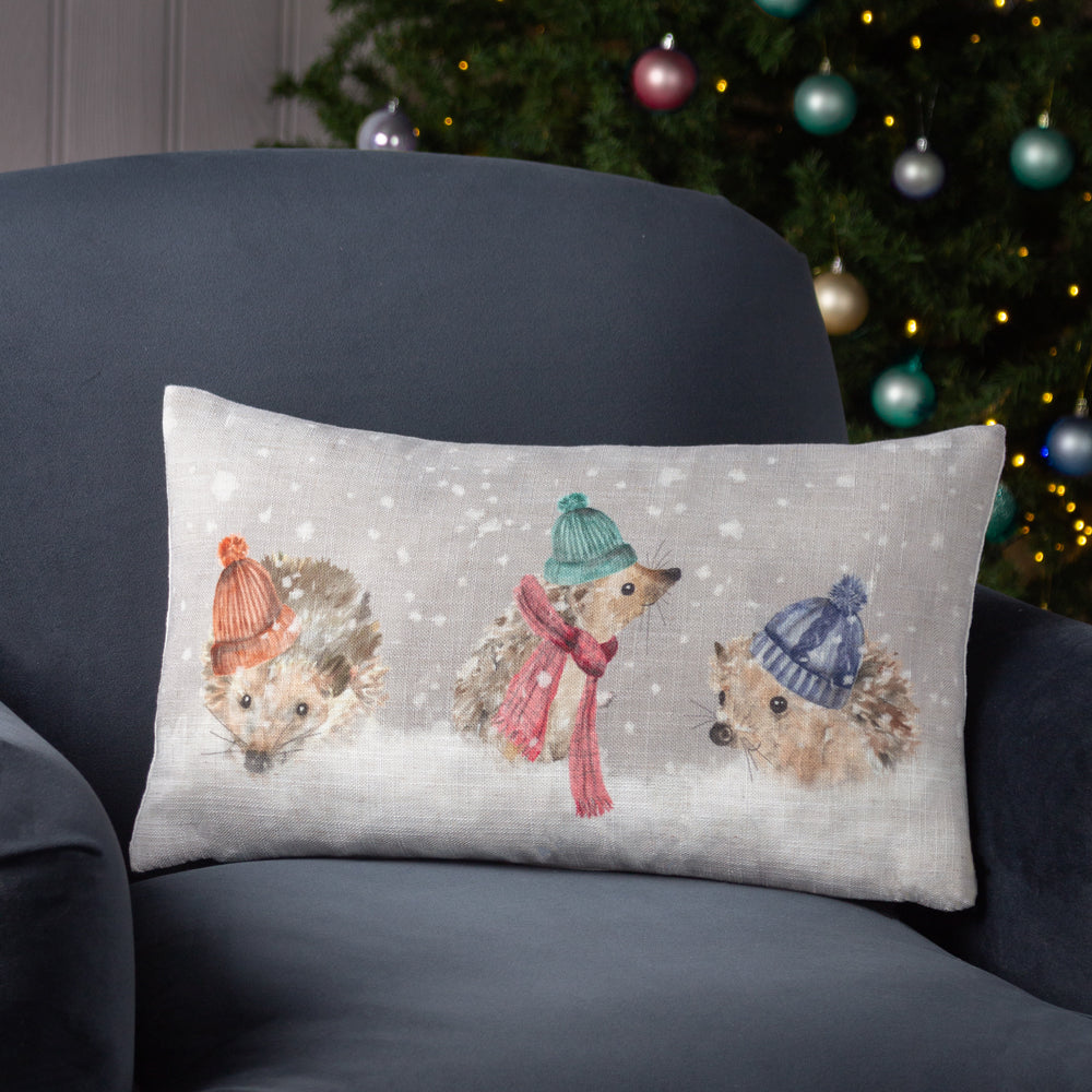 Snowy Hedgehogs Christmas Cushion