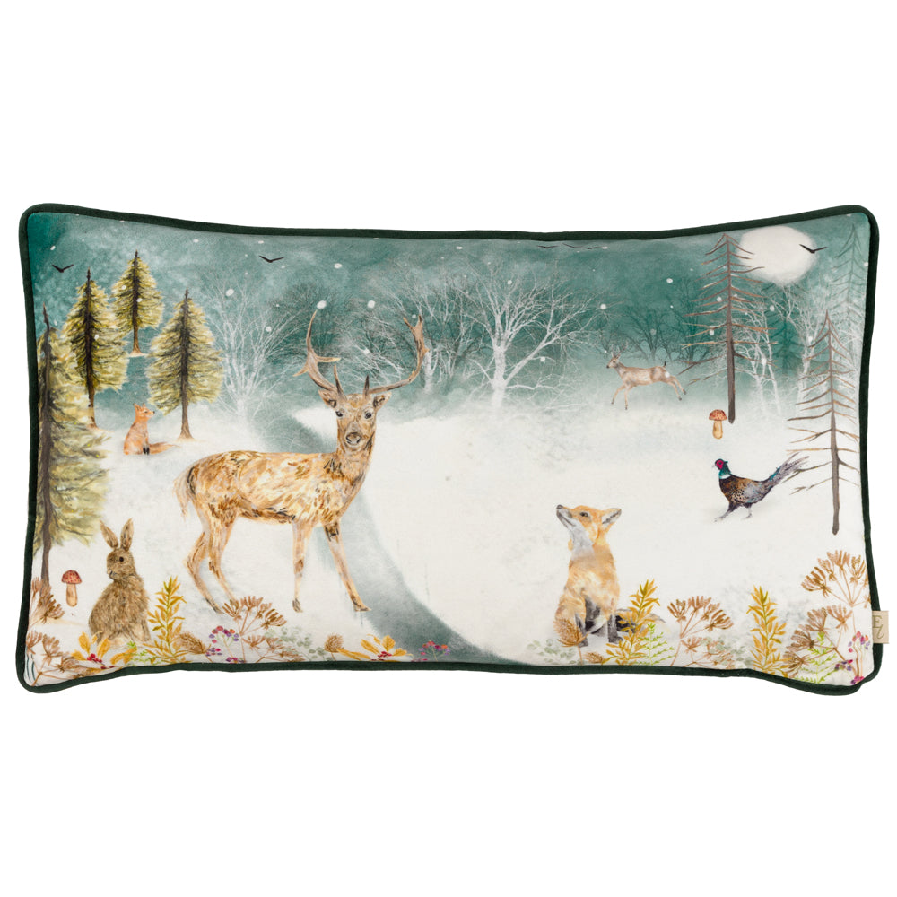 Stag Winter Scene Cushion Teal