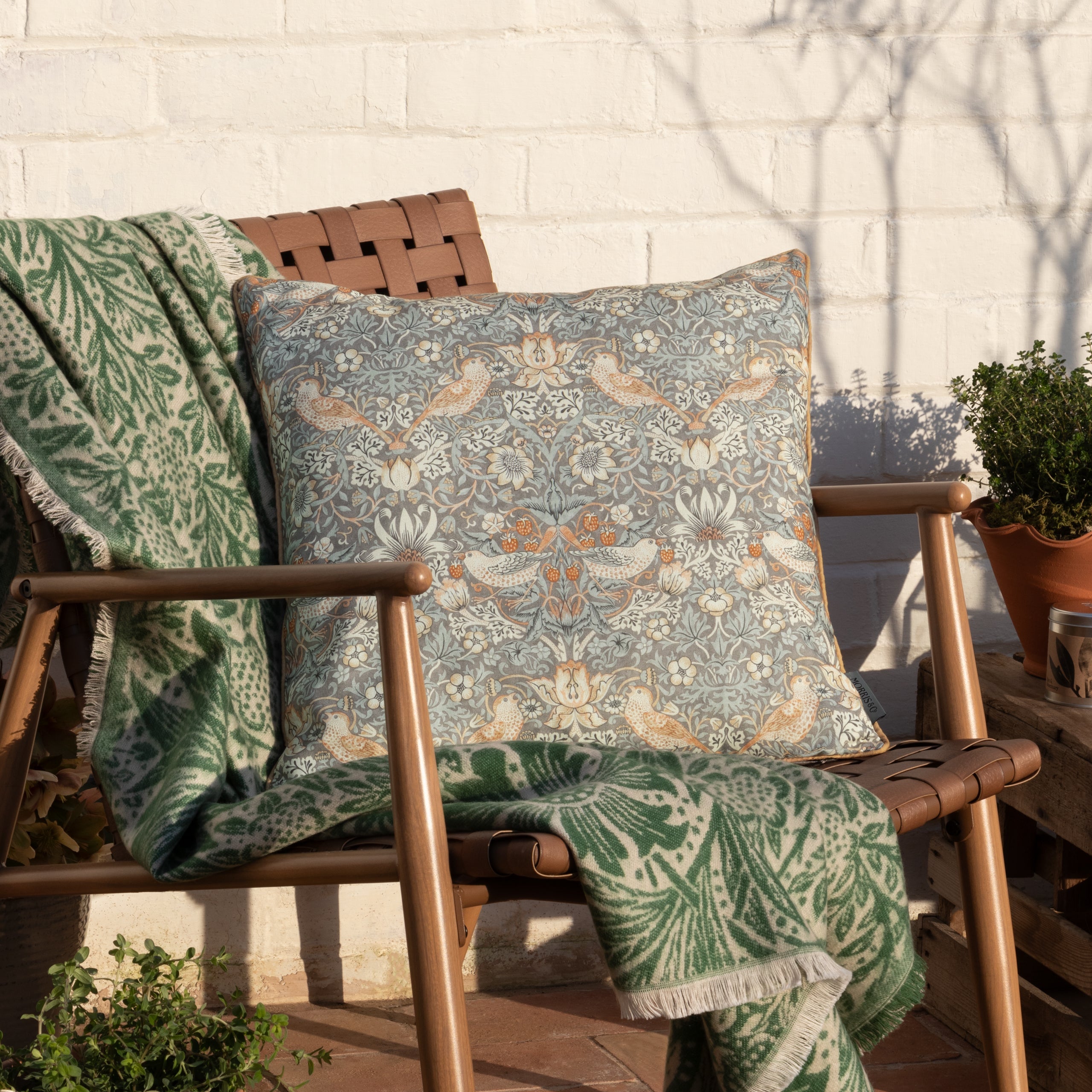 Strawberry Thief Piped Outdoor Cushion