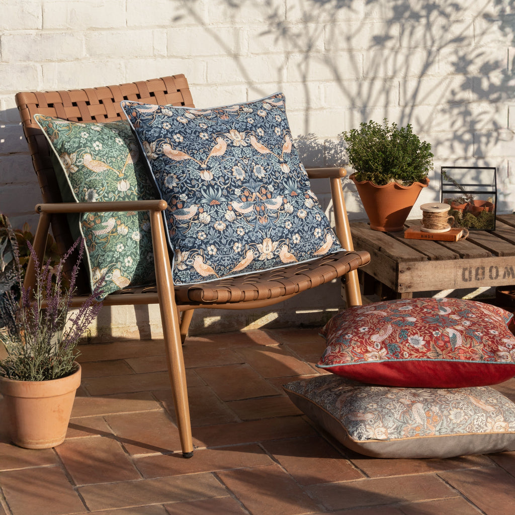 Strawberry Thief Piped Outdoor Cushion