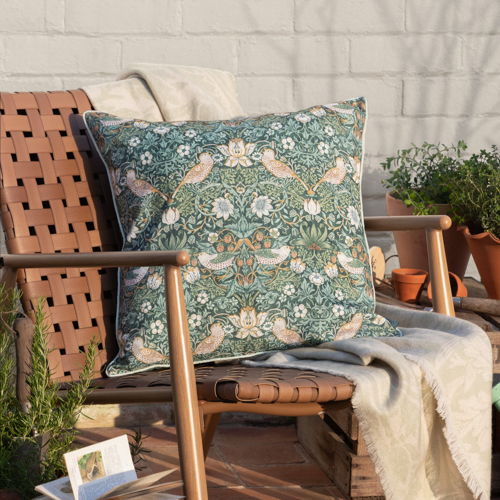 Strawberry Thief Piped Outdoor Cushion