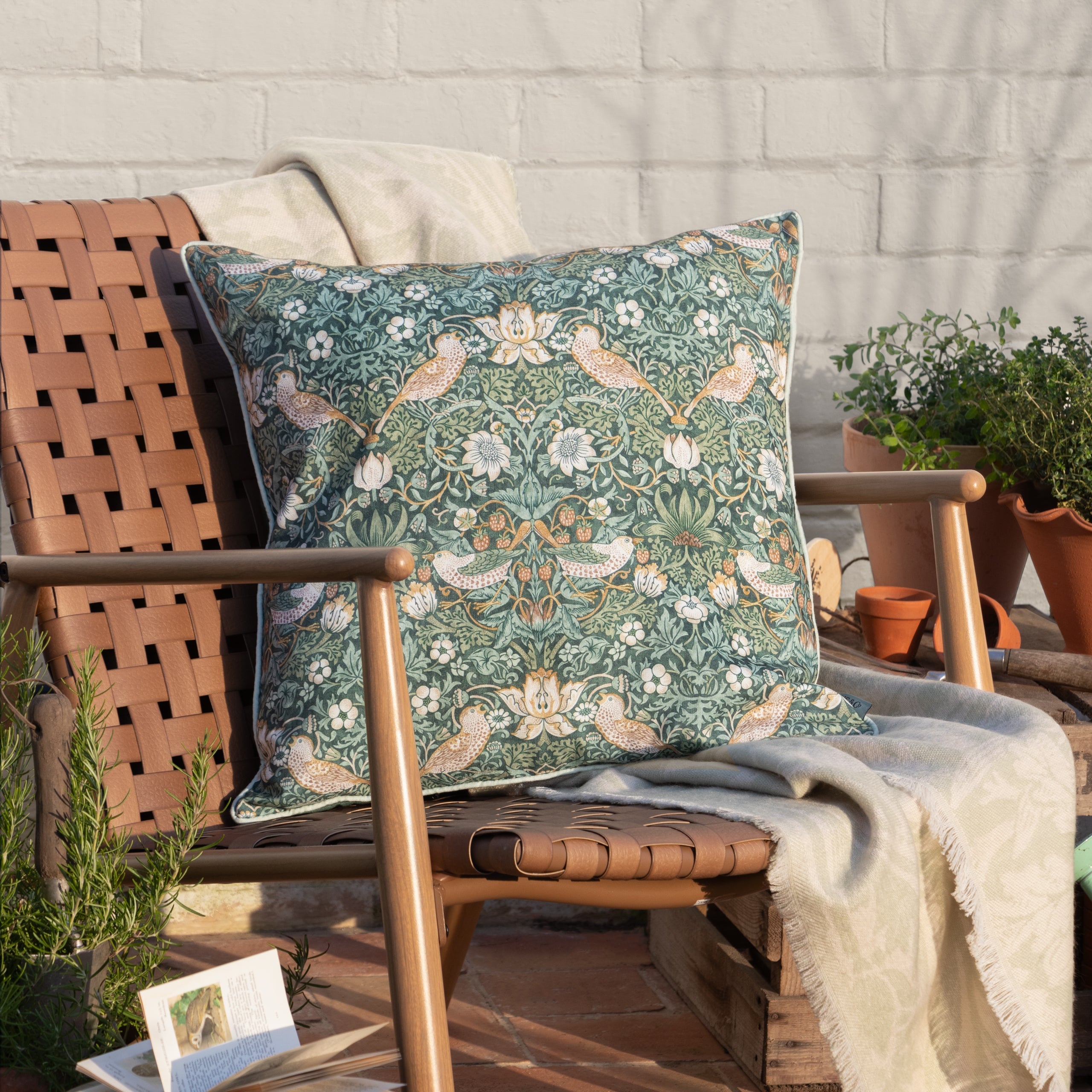 Strawberry Thief Piped Outdoor Cushion