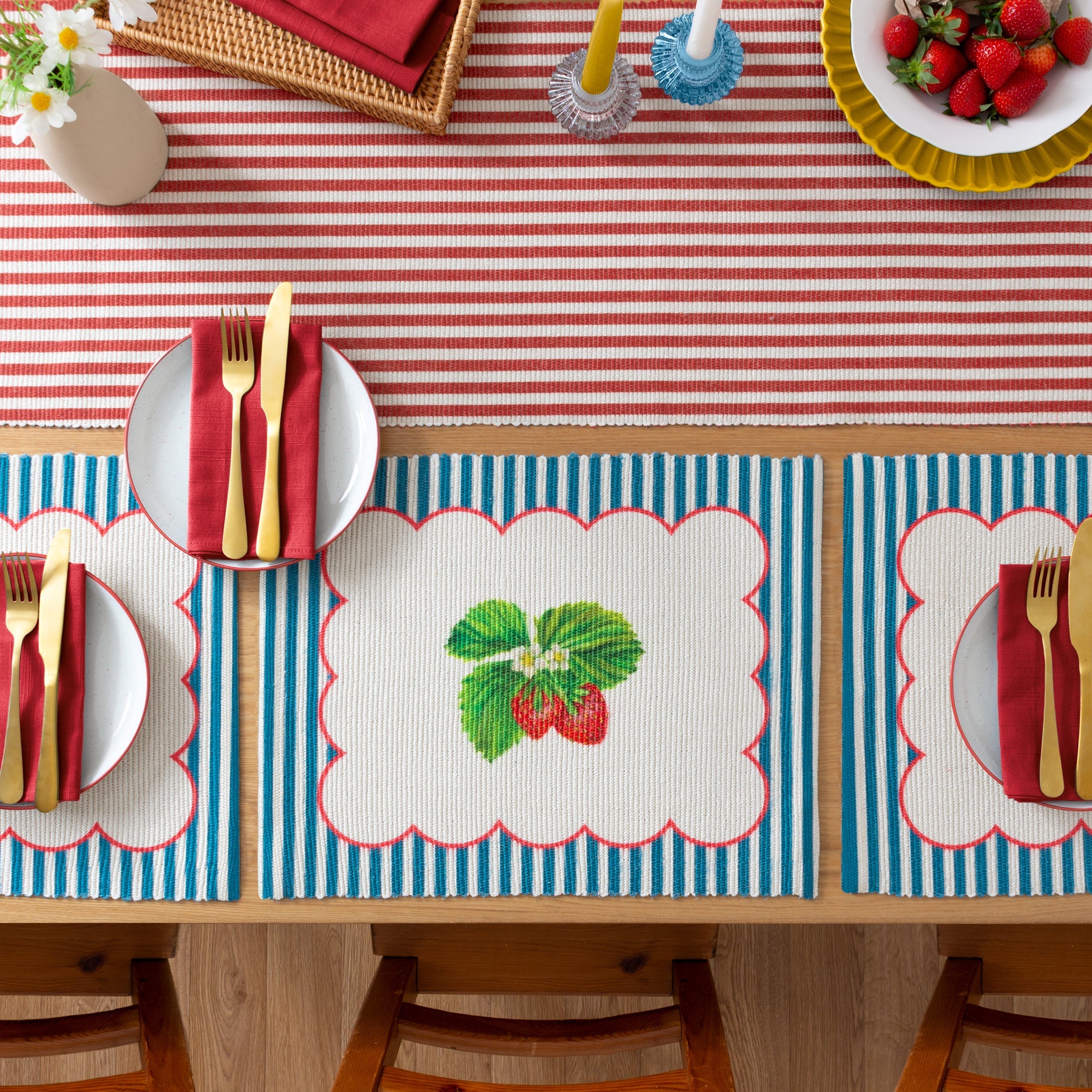 Strawberry Stripes Indoor/Outdoor Table Runner