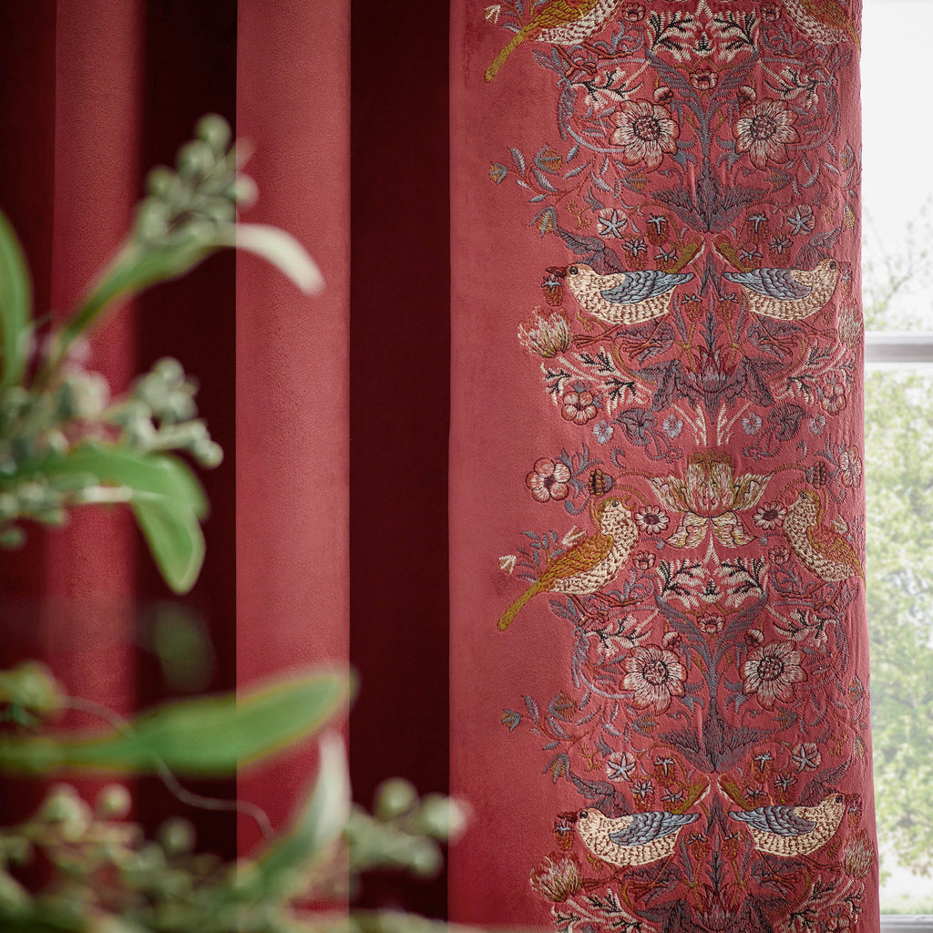 Straw Thief Embroidered Floral Velvet Pencil Pleat Curtains