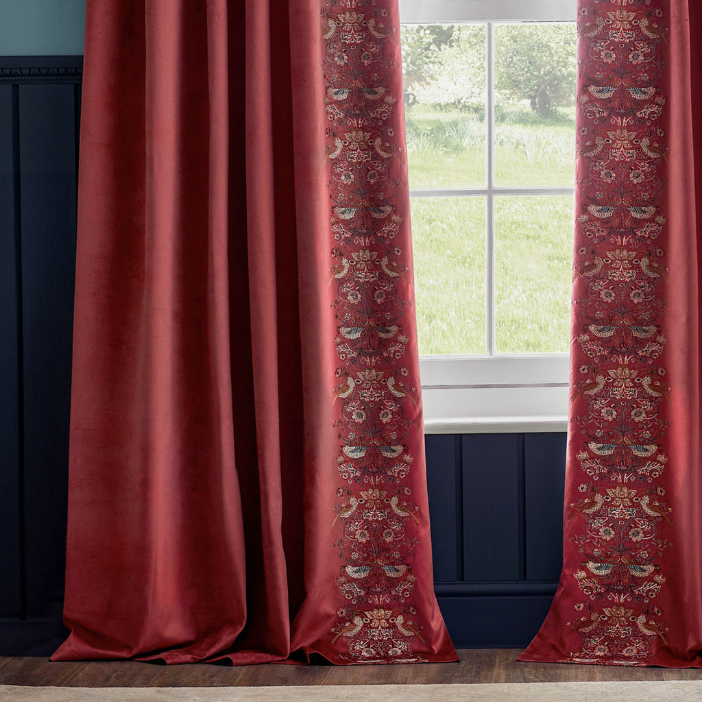 Straw Thief Embroidered Floral Velvet Pencil Pleat Curtains