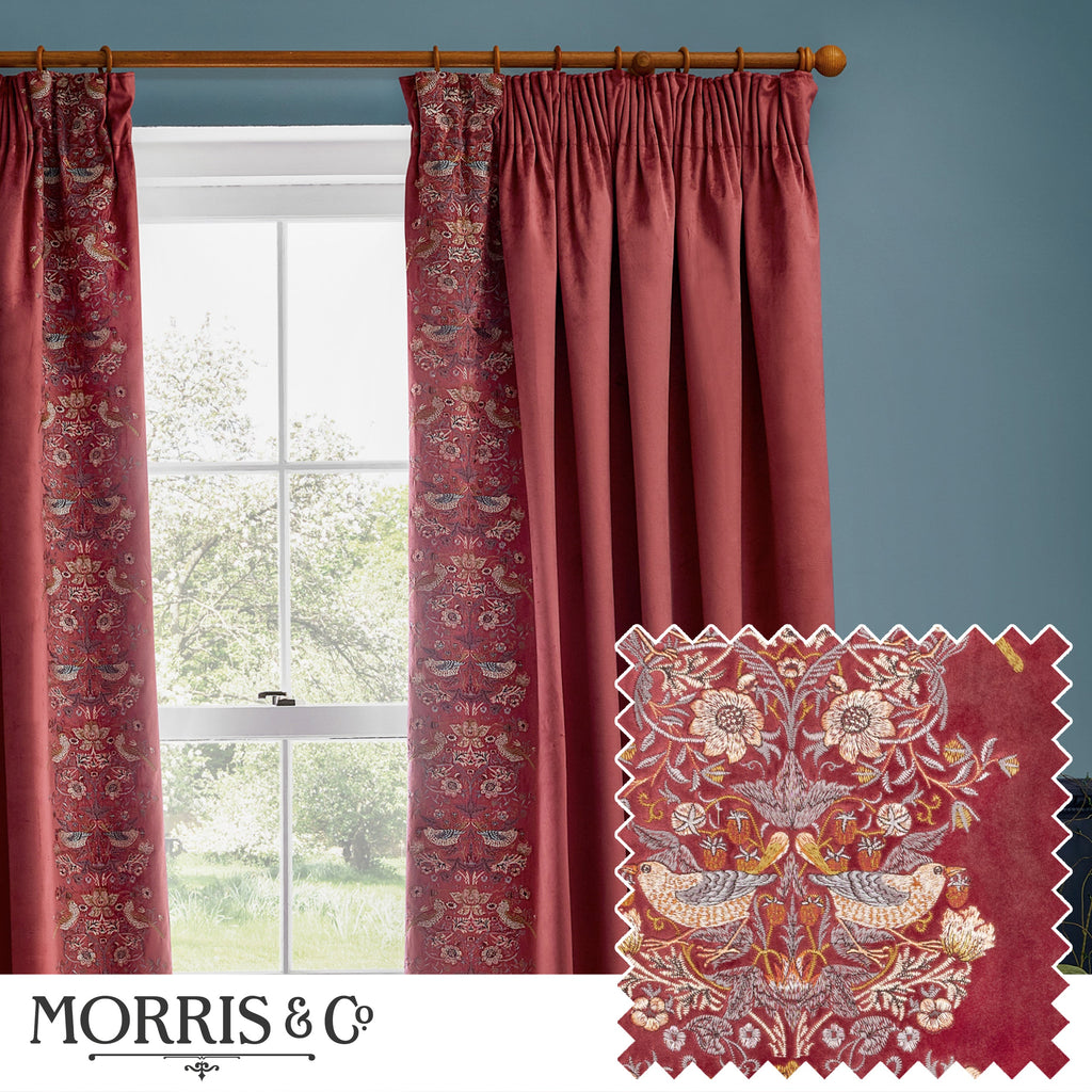 Straw Thief Embroidered Floral Velvet Pencil Pleat Curtains