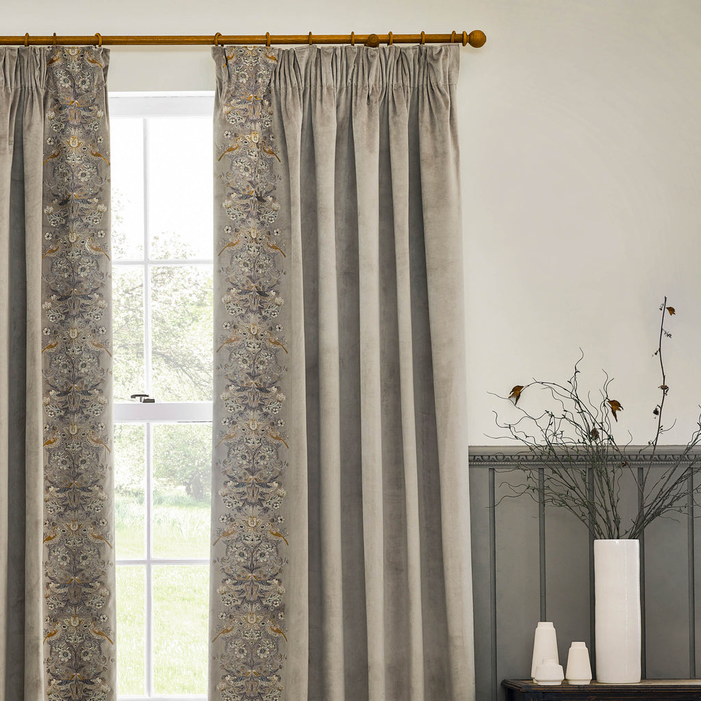 Strawberry Thief Embroidered Floral Velvet Pencil Pleat Curtains