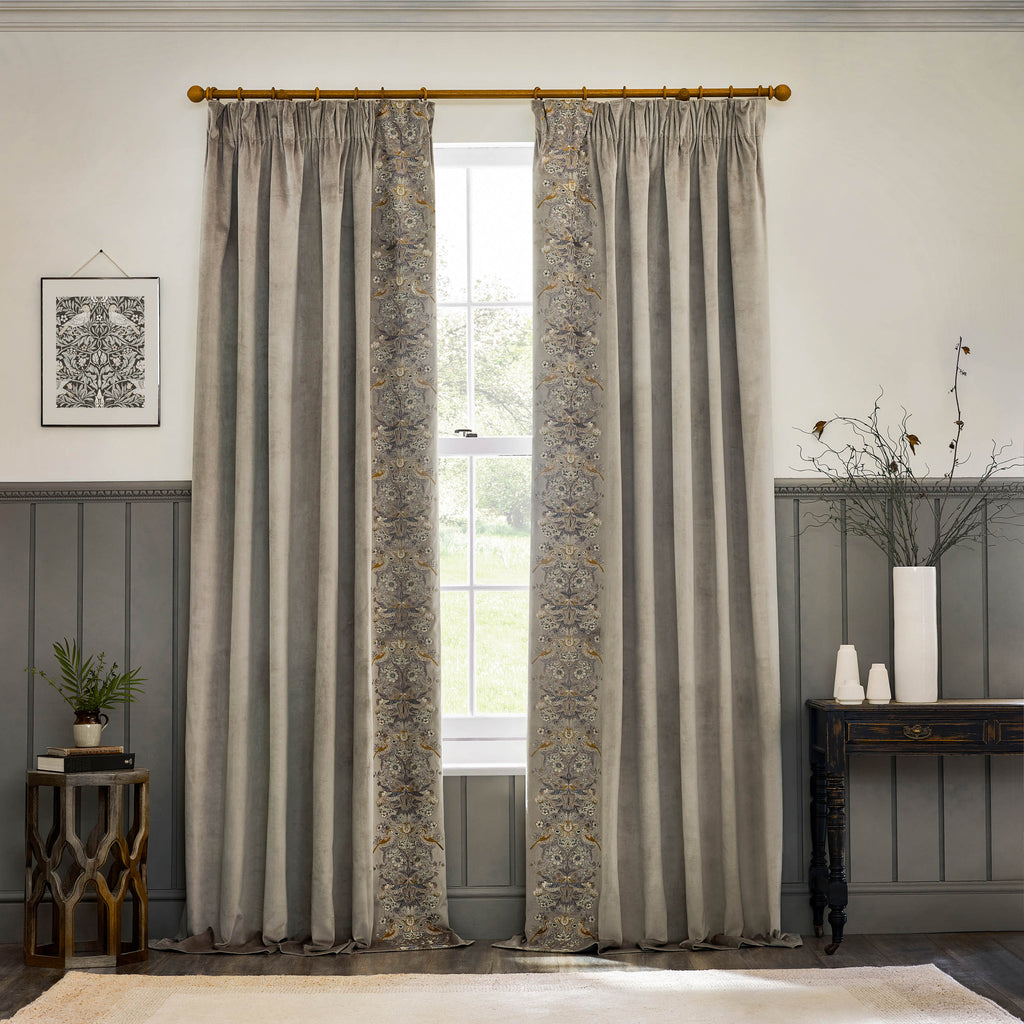 Strawberry Thief Embroidered Floral Velvet Pencil Pleat Curtains