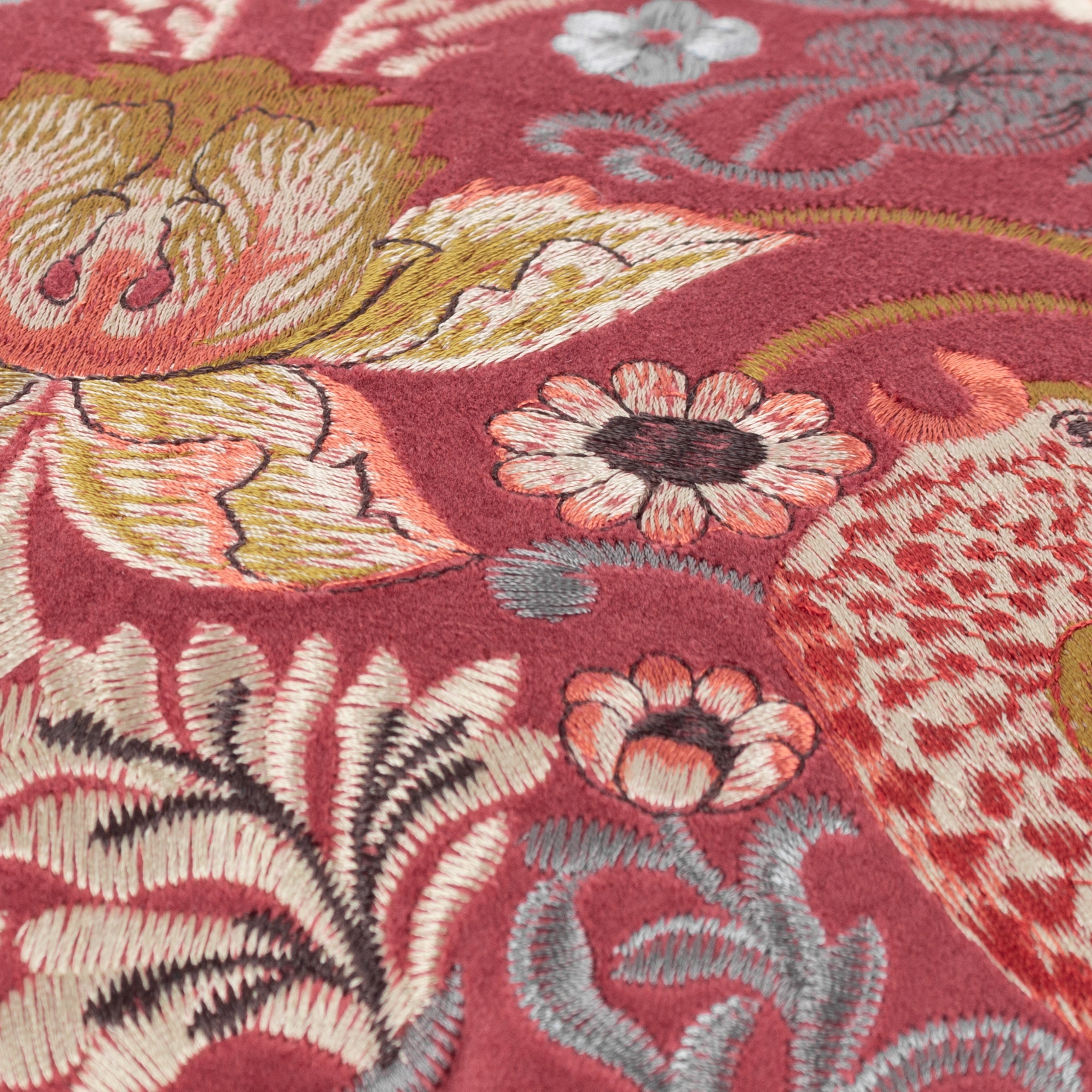 Straw Thief Embroidered Velvet Cushion