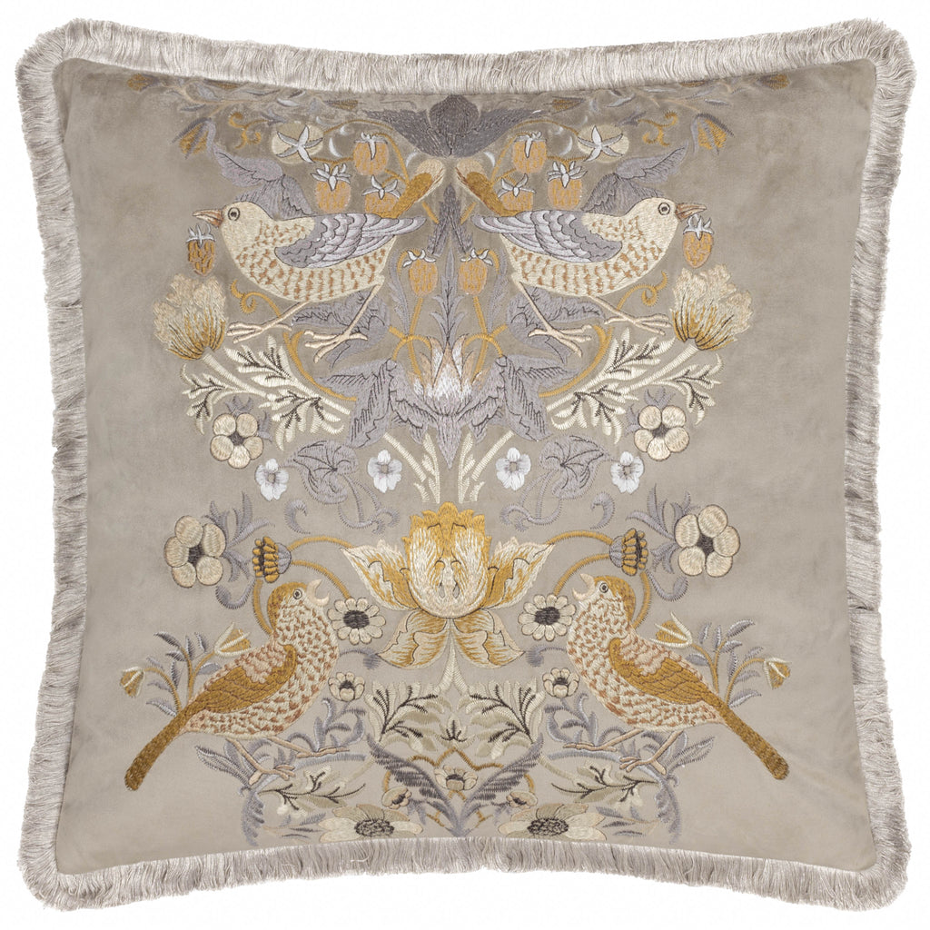 Strawberry Thief Embroidered Velvet Cushion