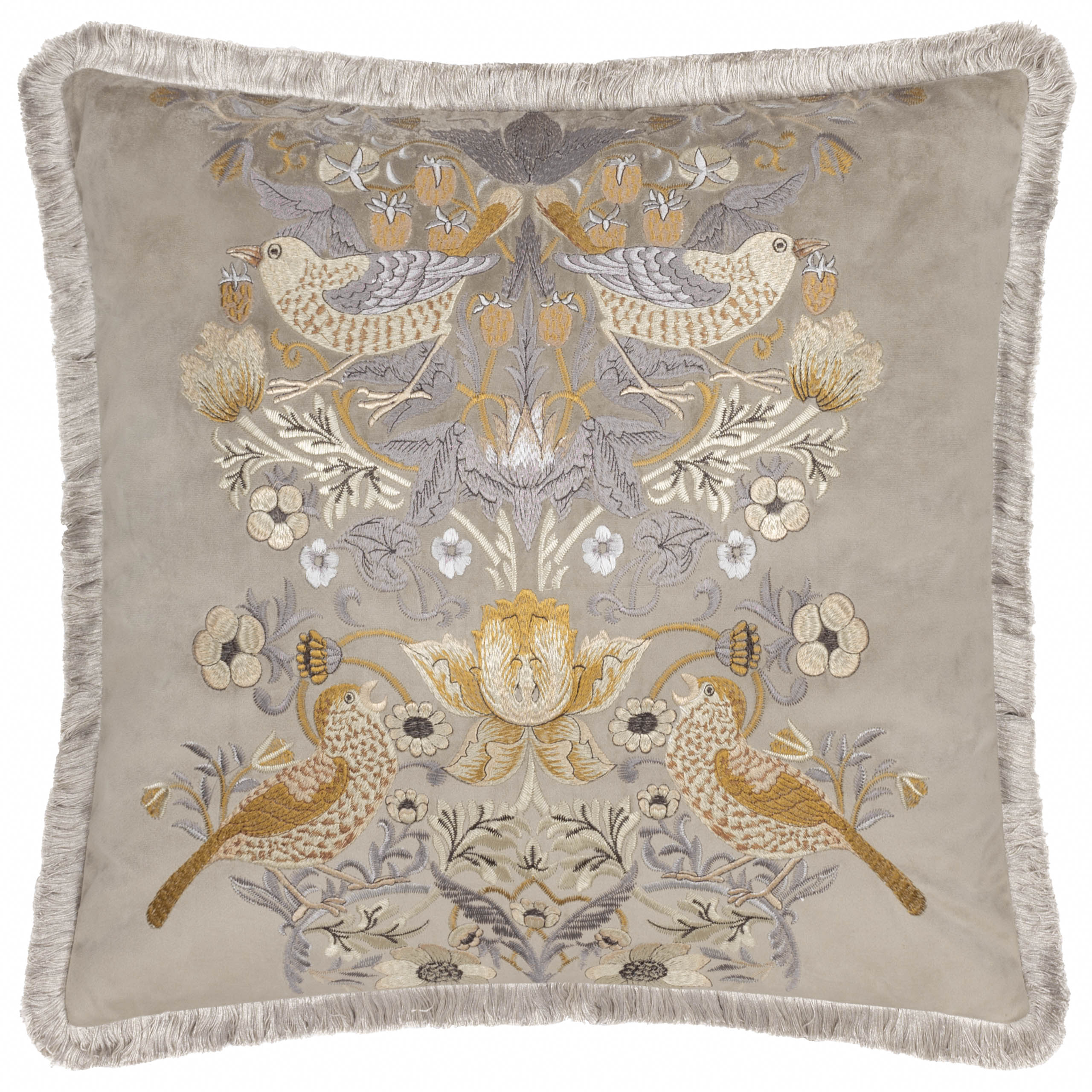 Strawberry Thief Embroidered Velvet Cushion