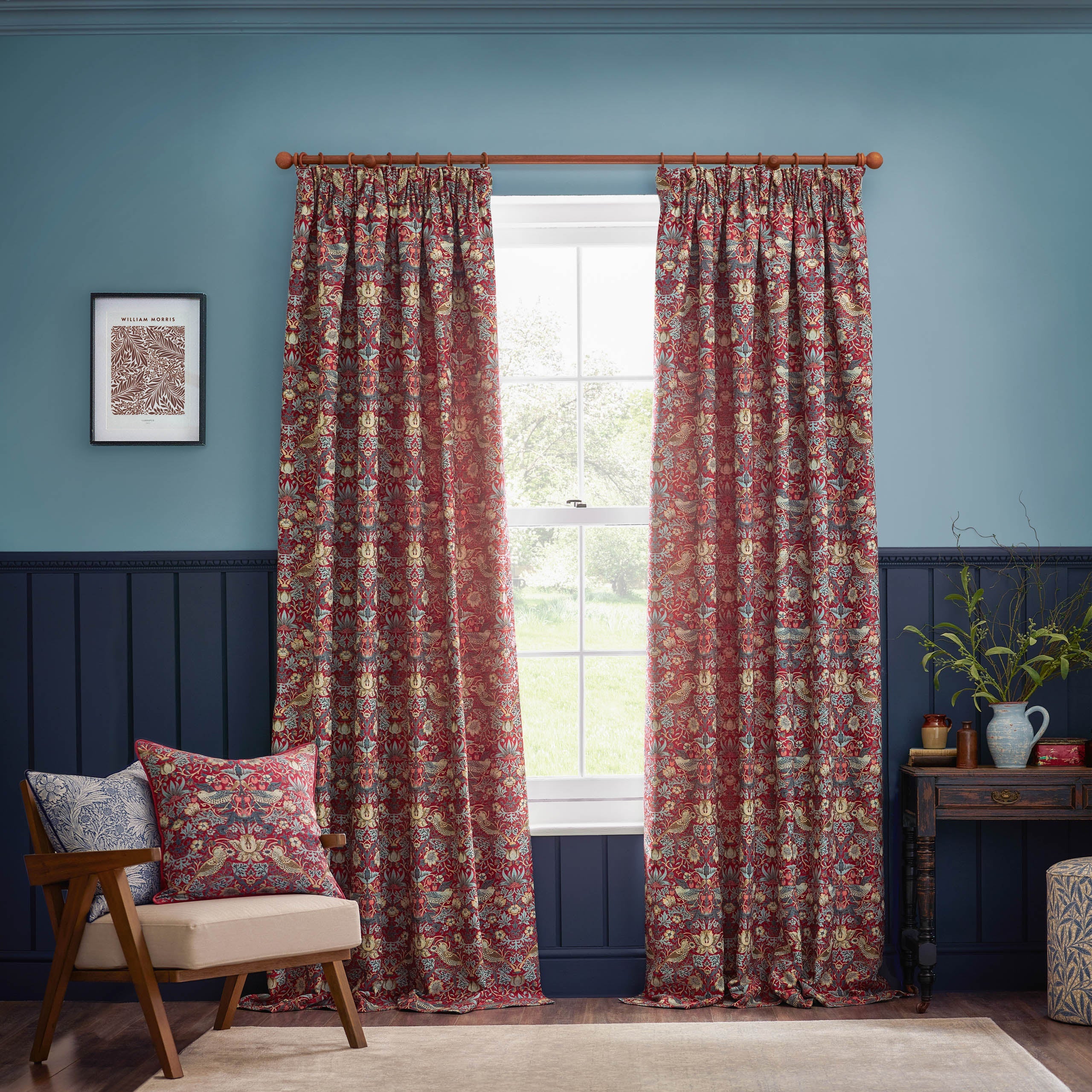 Straw Thief Jacquard Floral Pencil Pleat Curtains