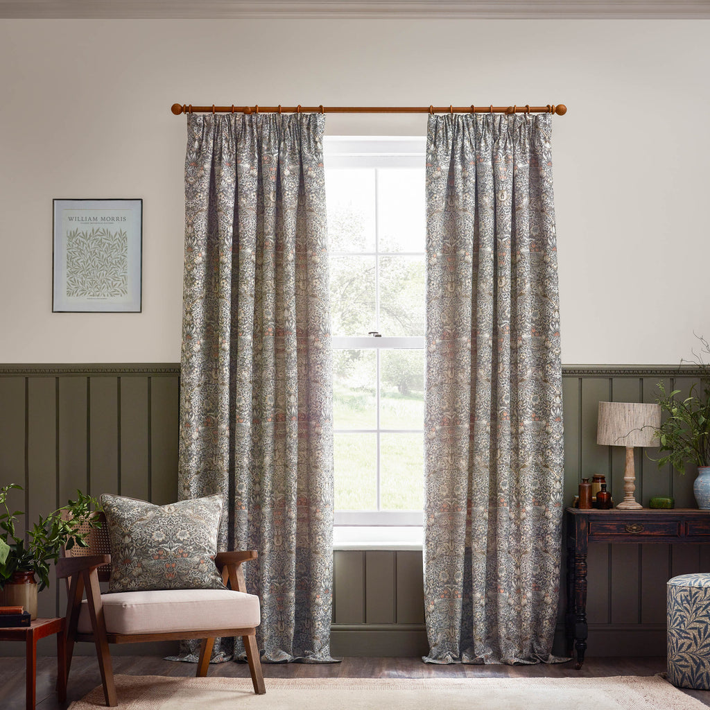 Strawberry Thief Jacquard Floral Pencil Pleat Curtains