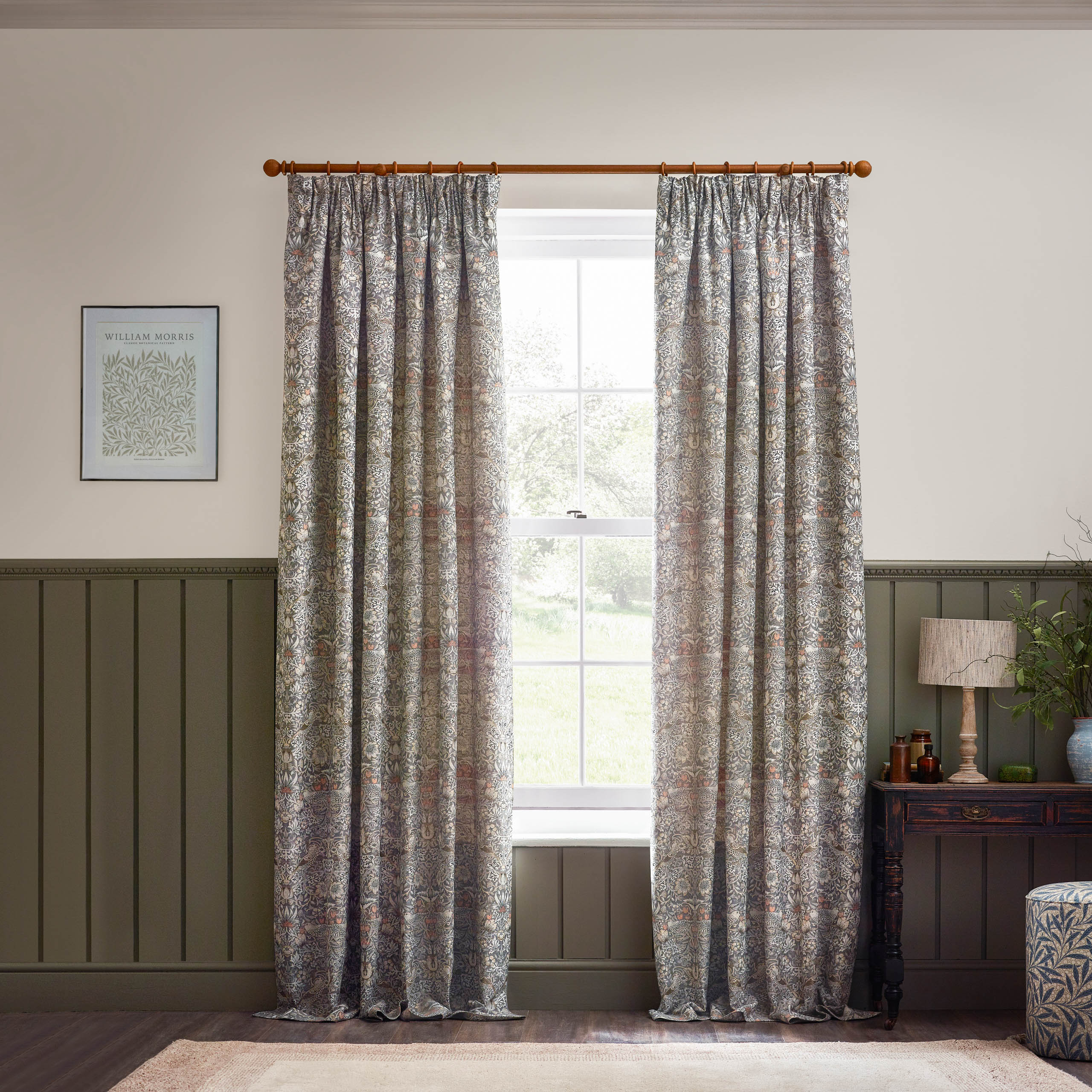 Strawberry Thief Jacquard Floral Pencil Pleat Curtains